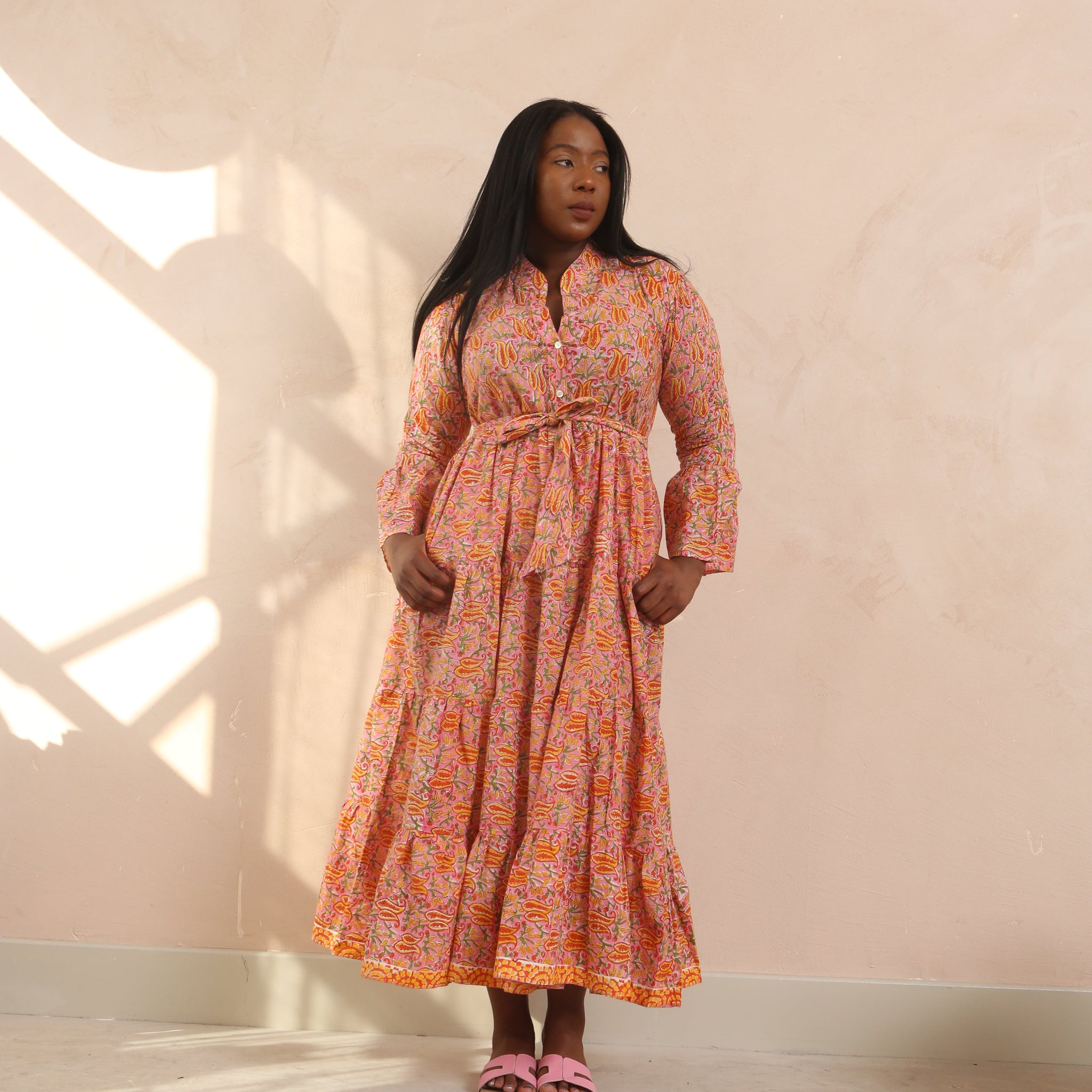 maxi dress bell sleeves Kaia Full Bell Sleeve Cotton Maxi Dress – DesignerFriday