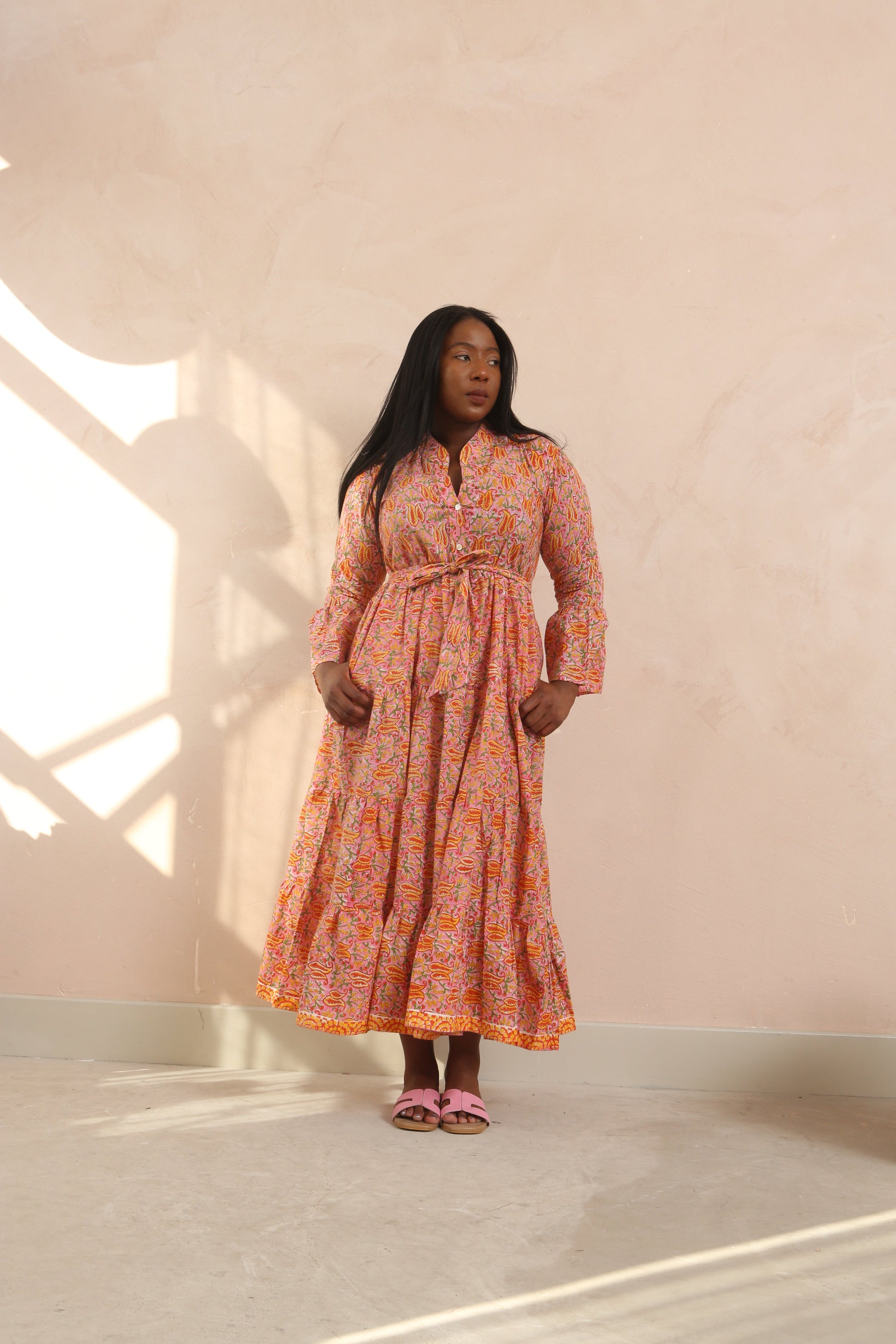Kaia Full Bell Sleeve Cotton Maxi Dress DesignerFriday Kaia Full Bell Sleeve Cotton Maxi Dress DesignerFriday