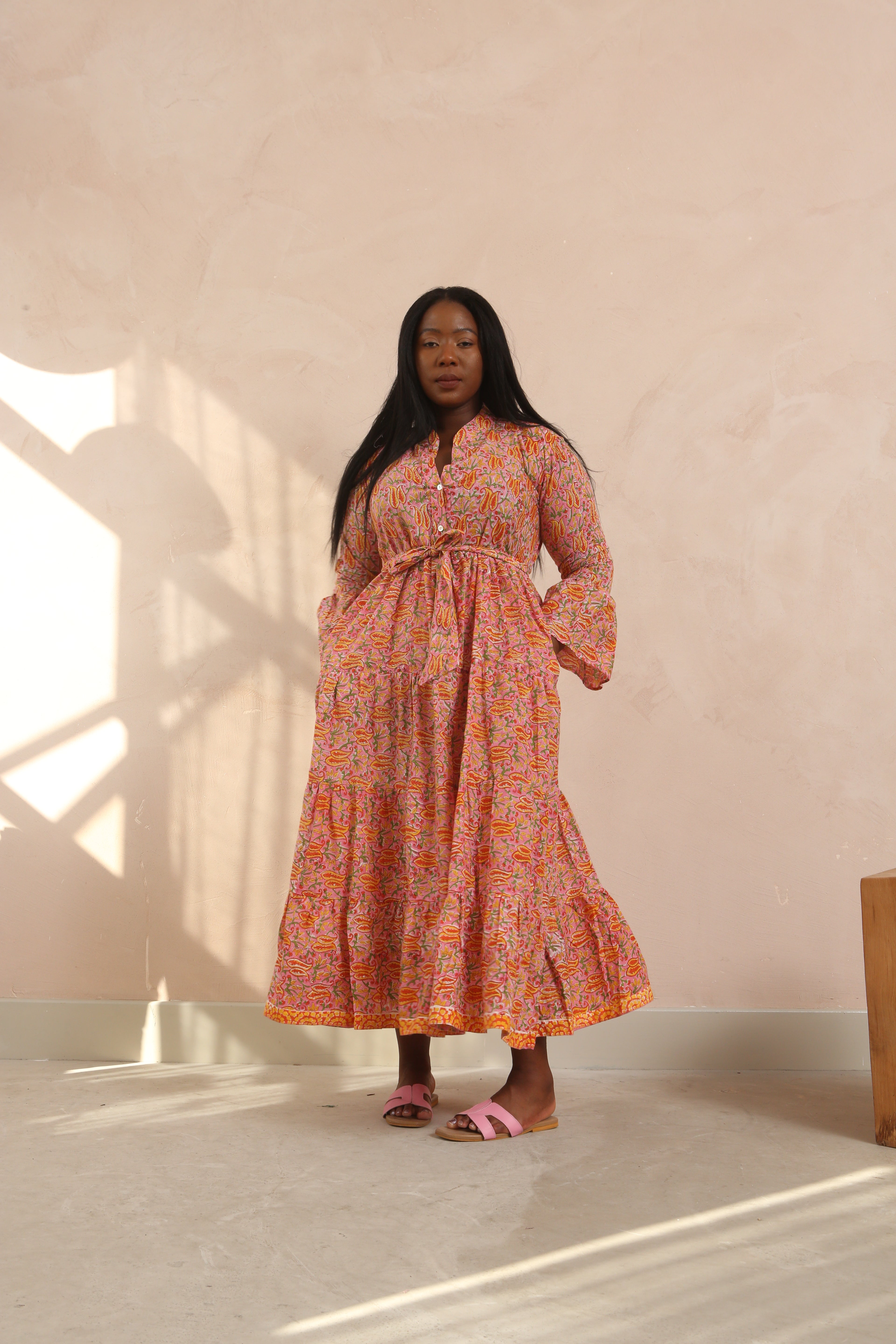 Kaia Full Bell Sleeve Cotton Maxi Dress DesignerFriday Kaia Full Bell Sleeve Cotton Maxi Dress DesignerFriday