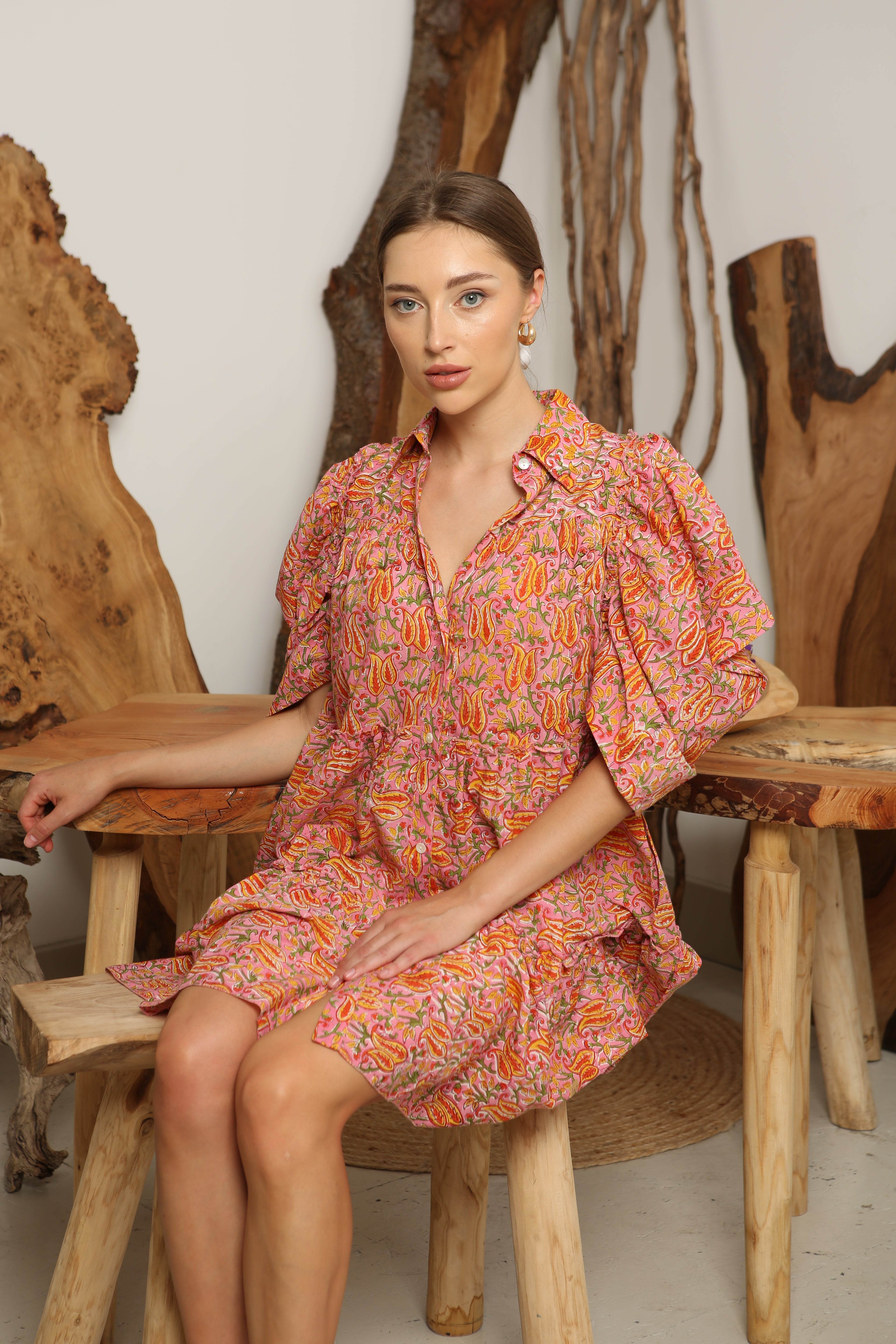 Kaia Ruffle Ruched Midi Dress