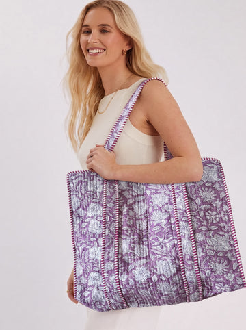 Cotton Tote Quilt Block Print Bag