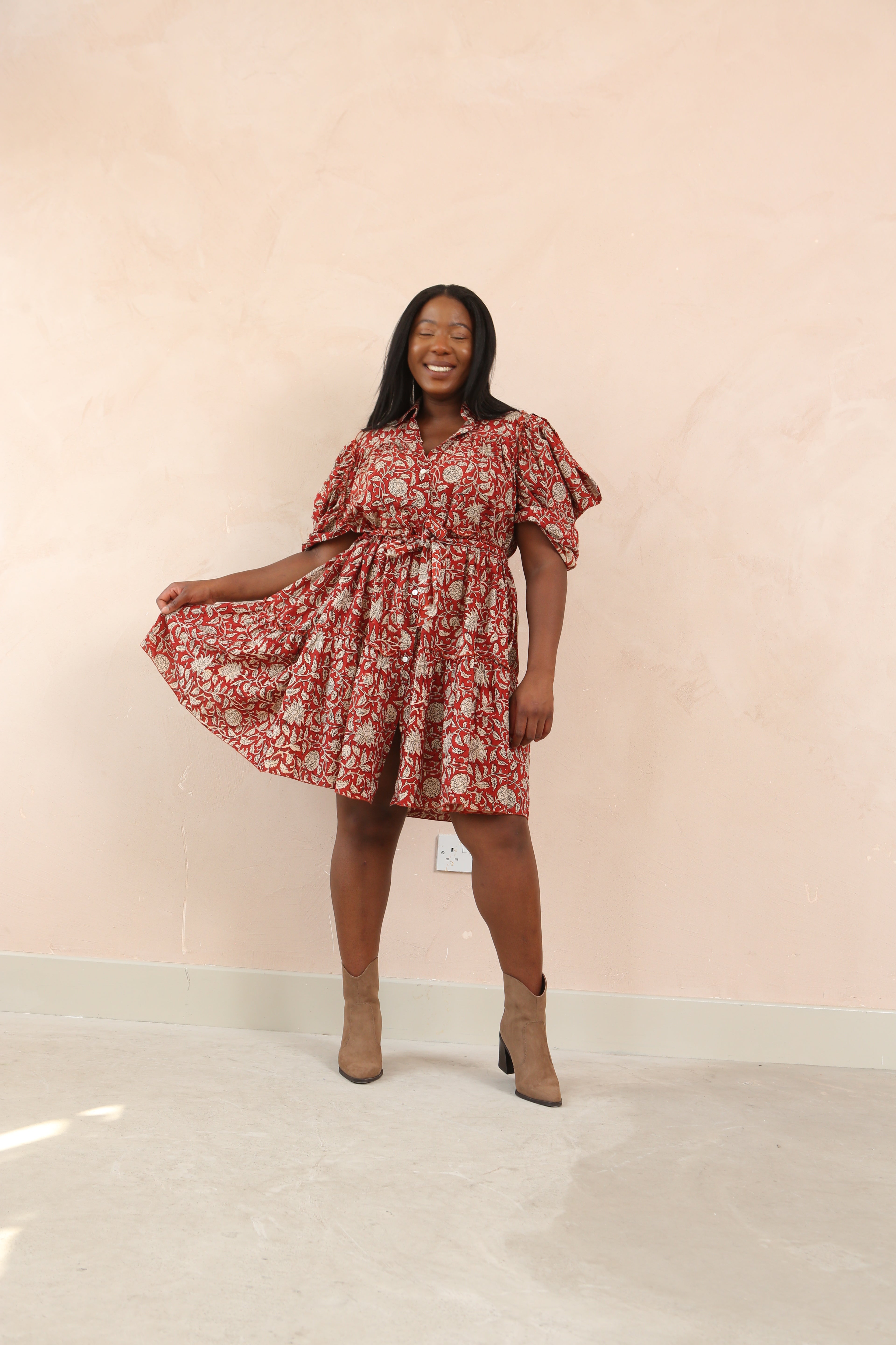 Mae Ruffle Ruched Midi Dress
