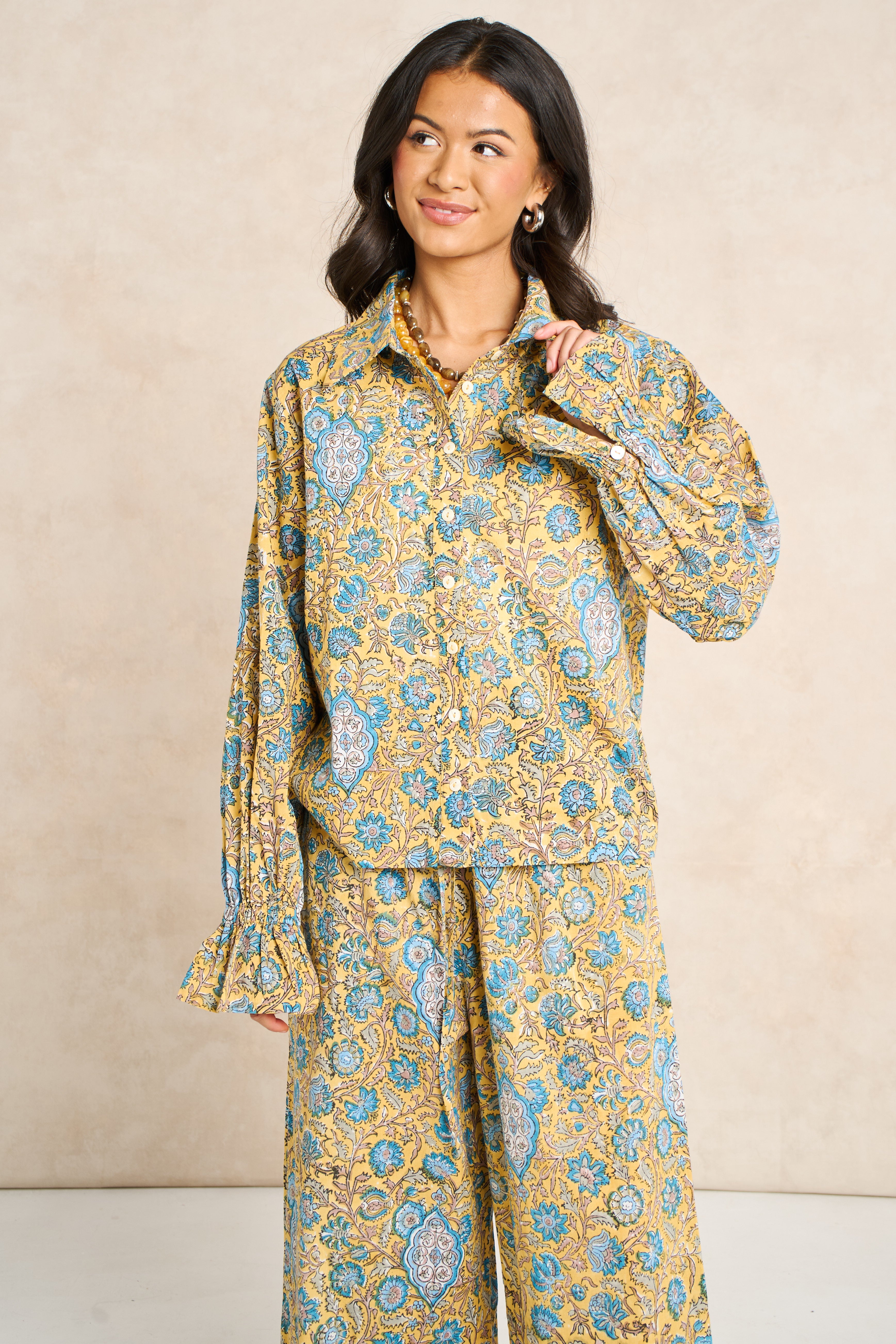 Marigold Mustard Yellow Block Print Matching Set