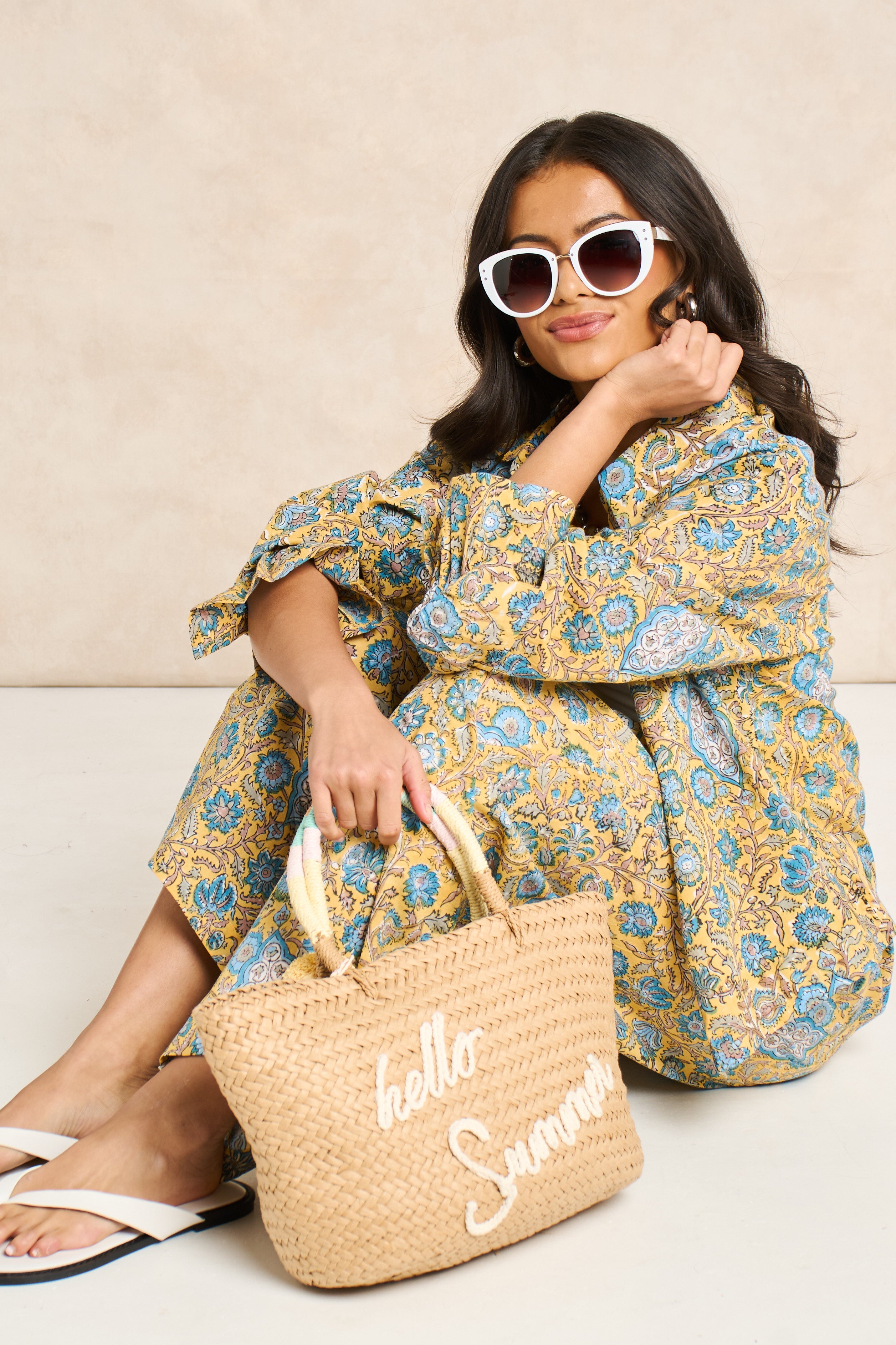 Marigold Mustard Yellow Block Print Matching Set