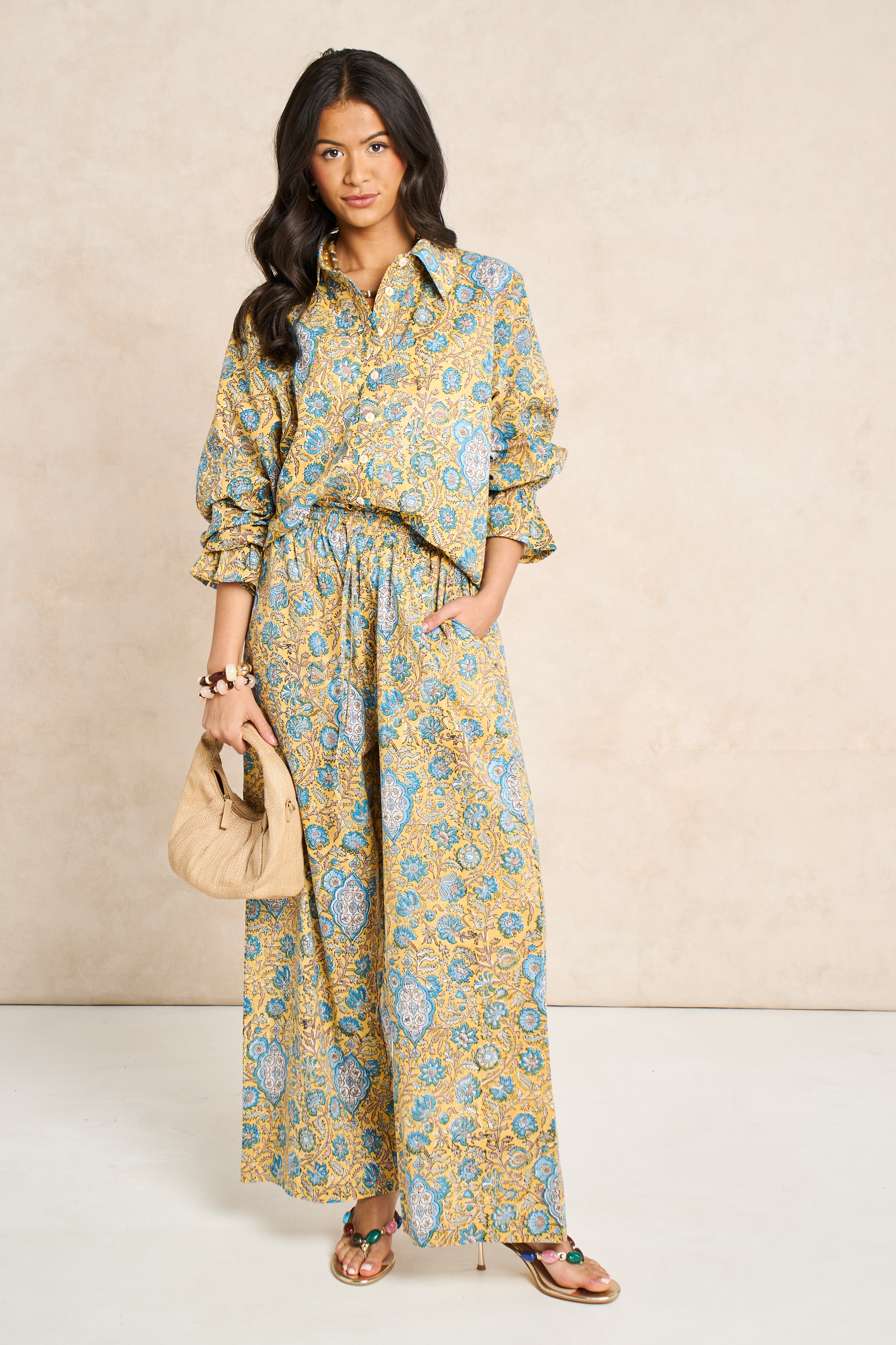 Marigold Mustard Yellow Block Print Matching Set