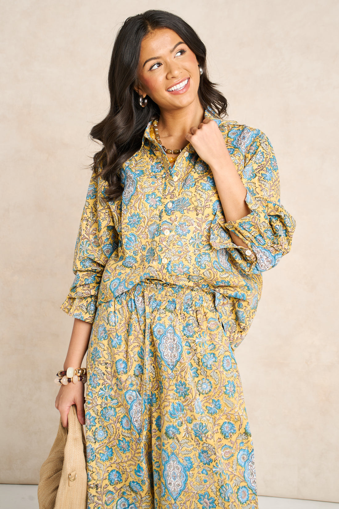 Marigold Mustard Yellow Block Print Matching Set