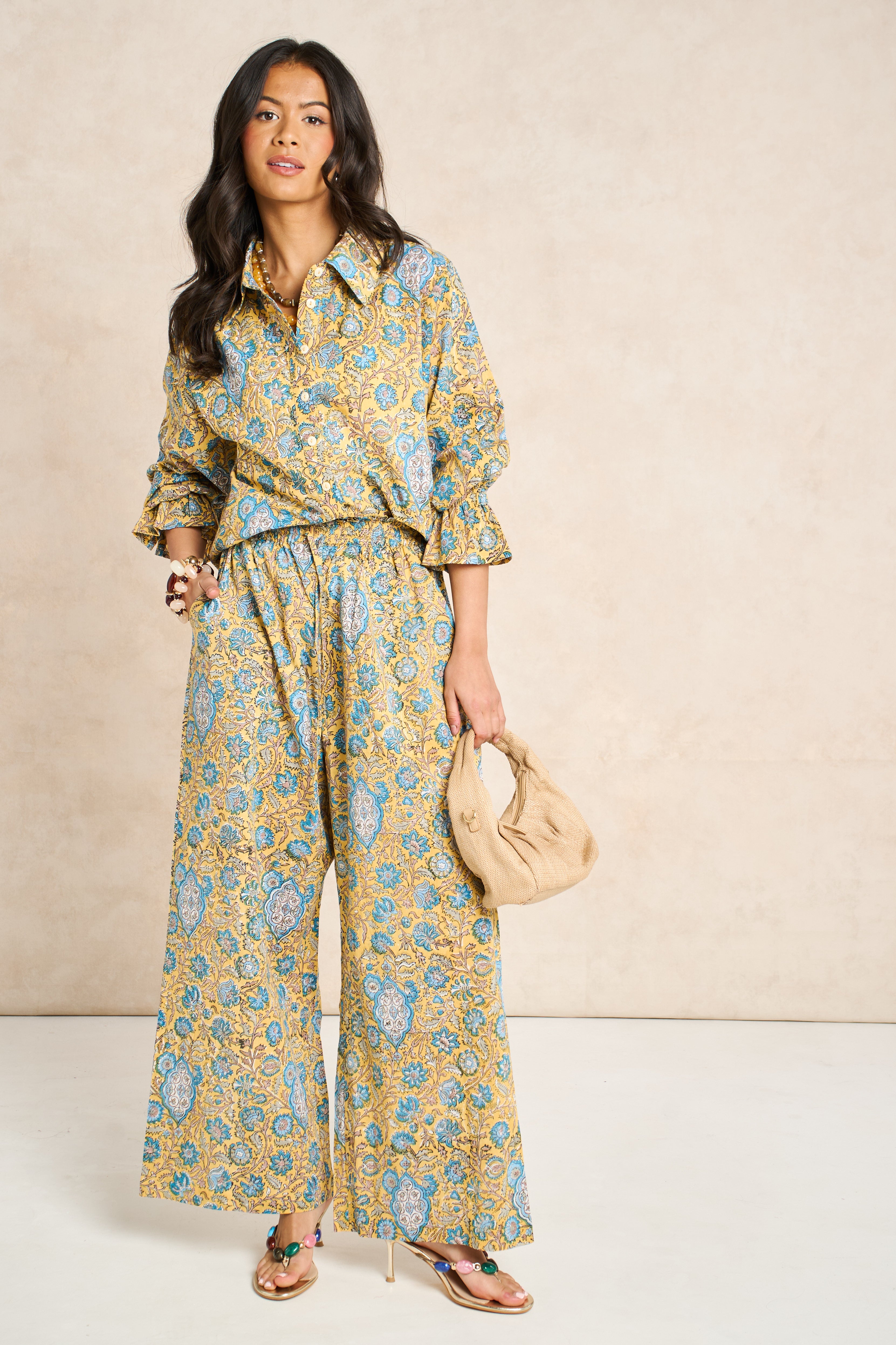 Marigold Mustard Yellow Block Print Matching Set
