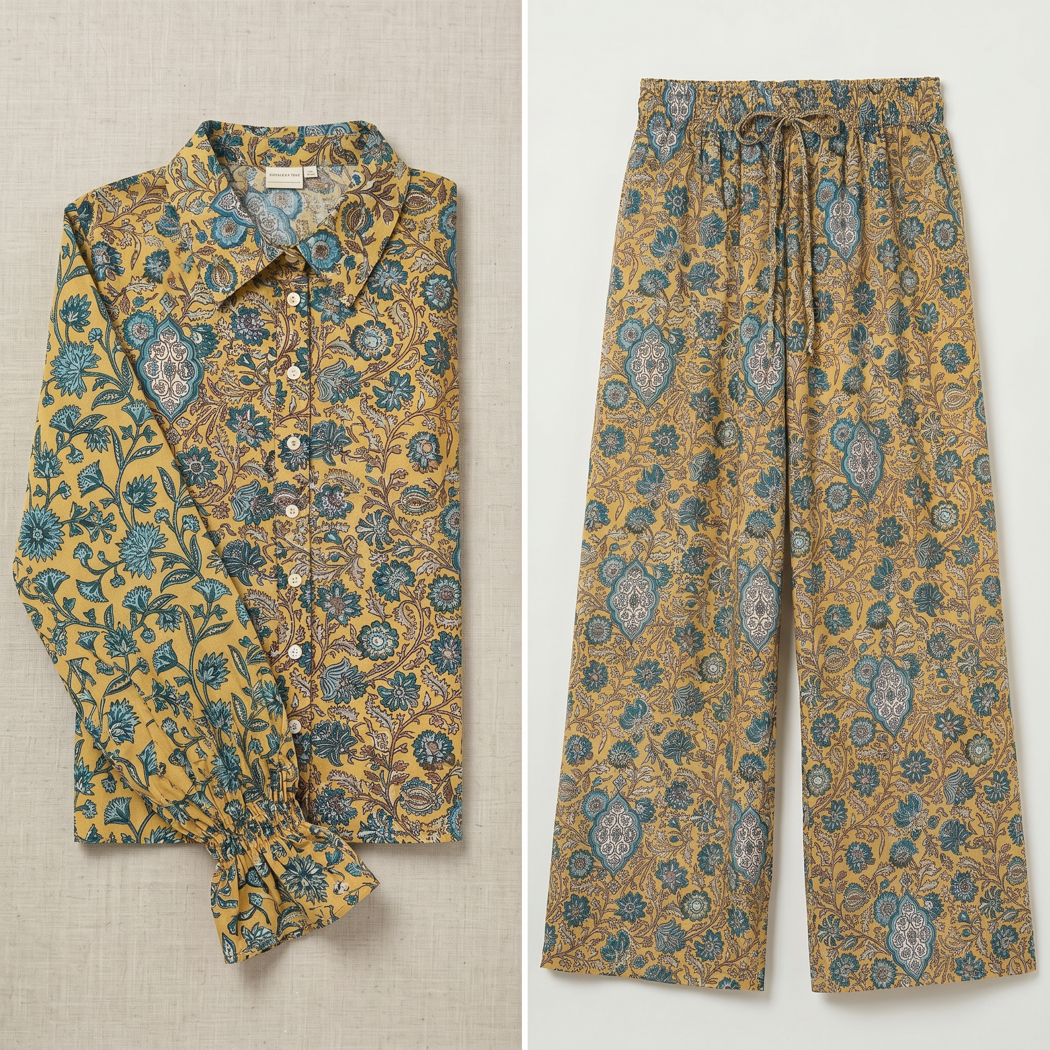 Marigold Mustard Yellow Block Print Matching Set