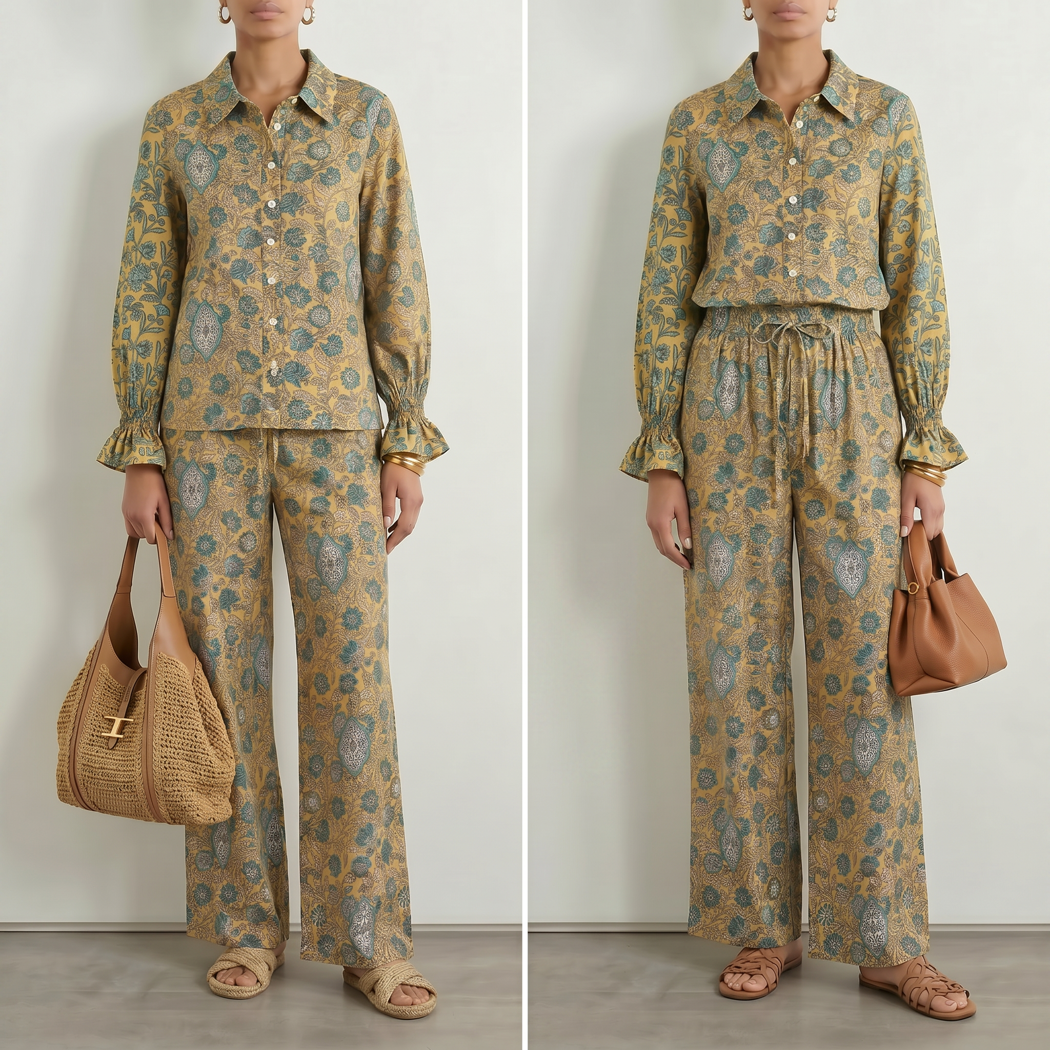 Marigold Mustard Yellow Block Print Matching Set