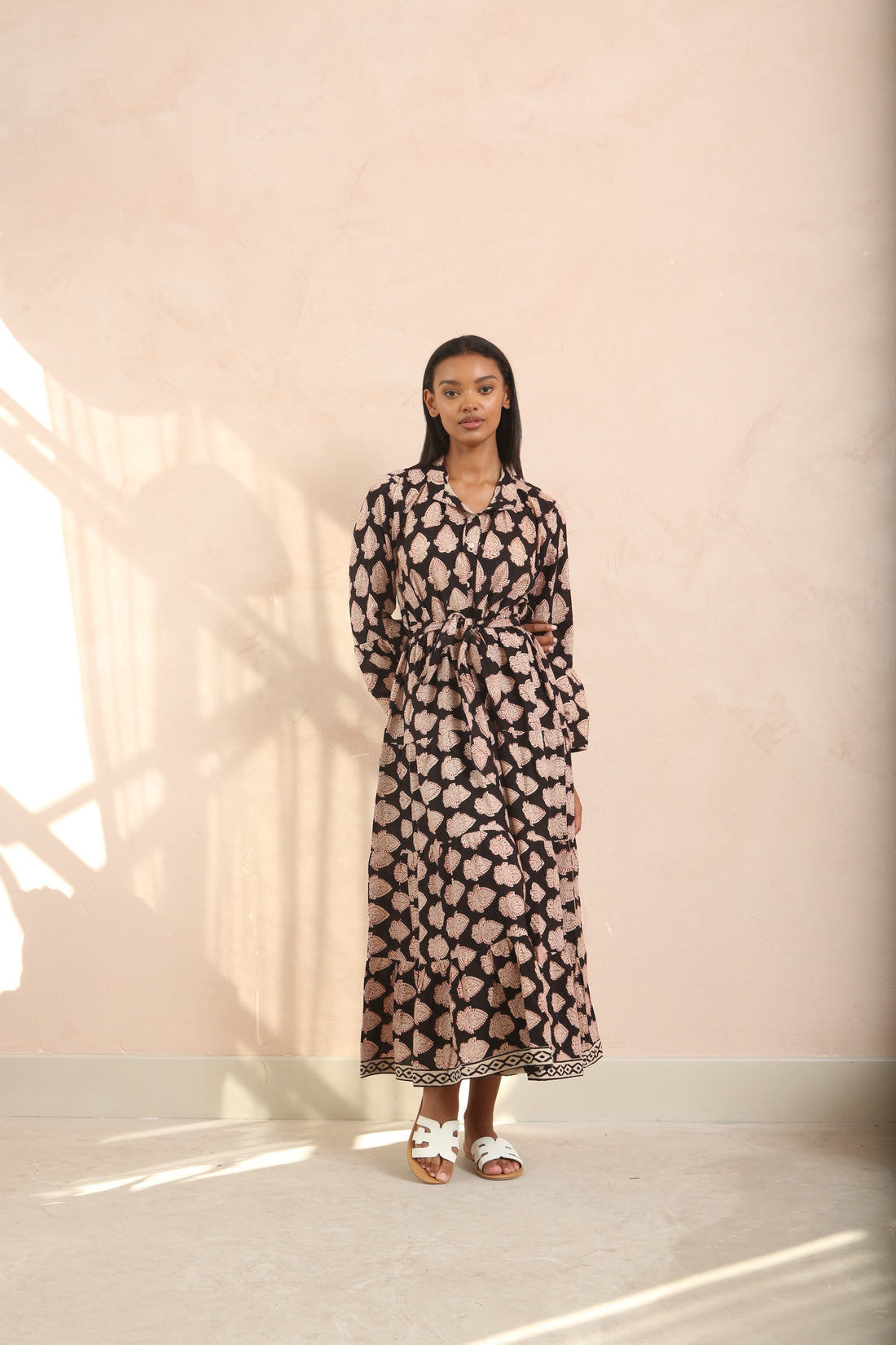 Molly Midnight Black Bell Sleeve Block Print Maxi Dress