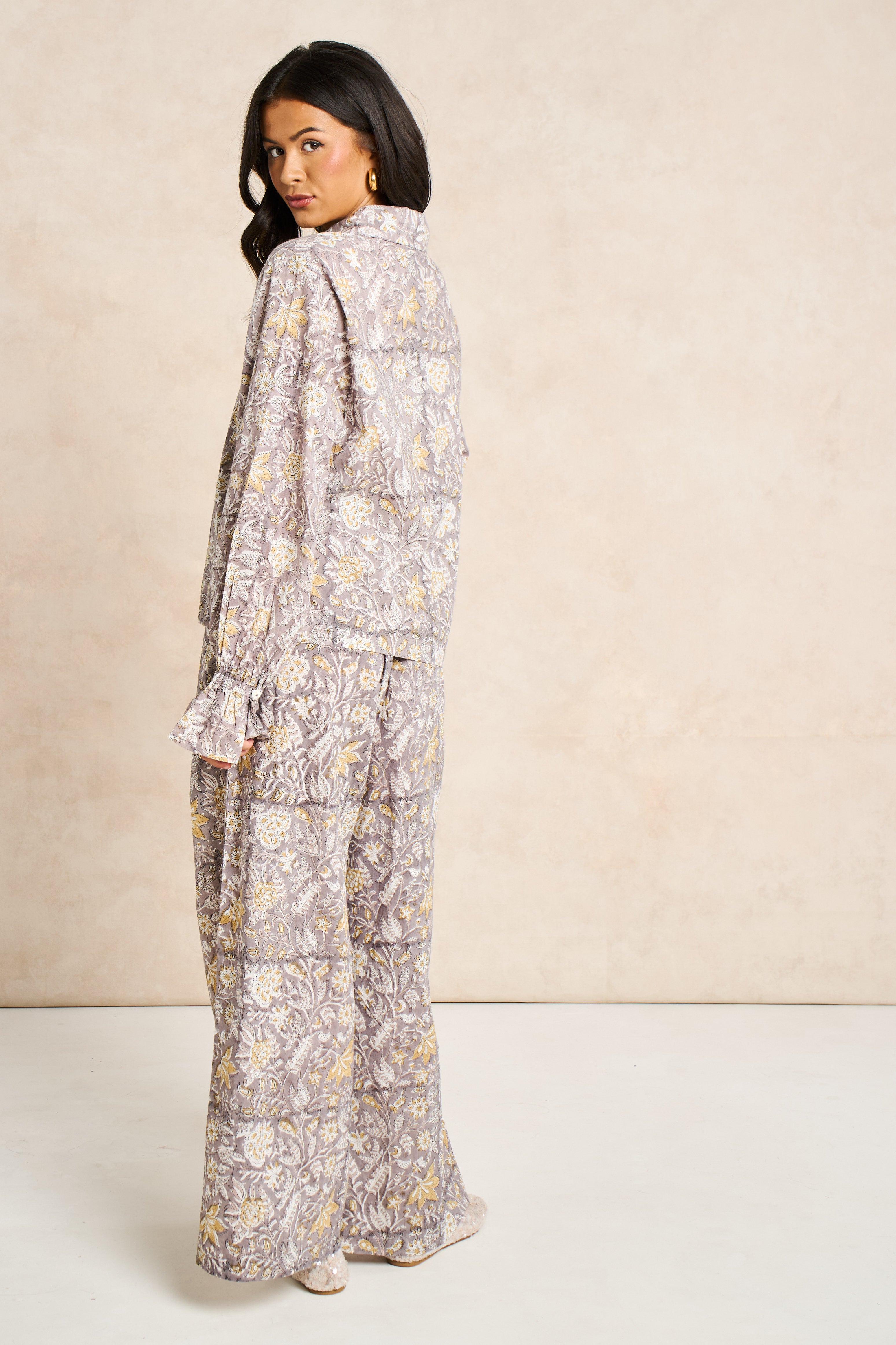 Pearl Taupe & White Block Print Matching Set