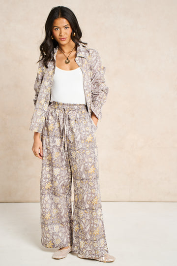 Pearl Taupe & White Block Print Matching Set