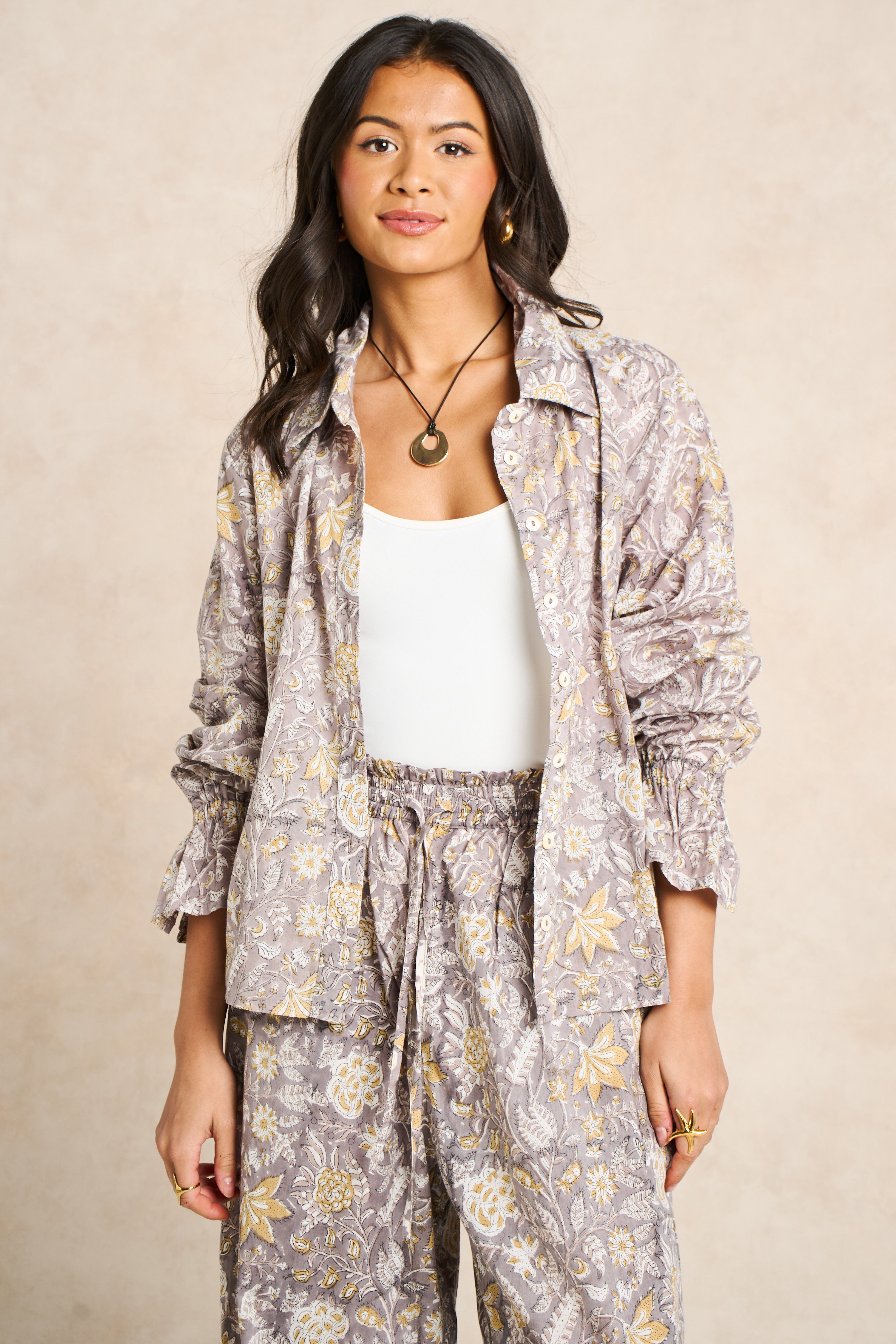 Pearl Taupe & White Block Print Matching Set