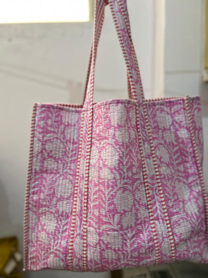 Reversible Cotton Quilted Floral Tote Bag