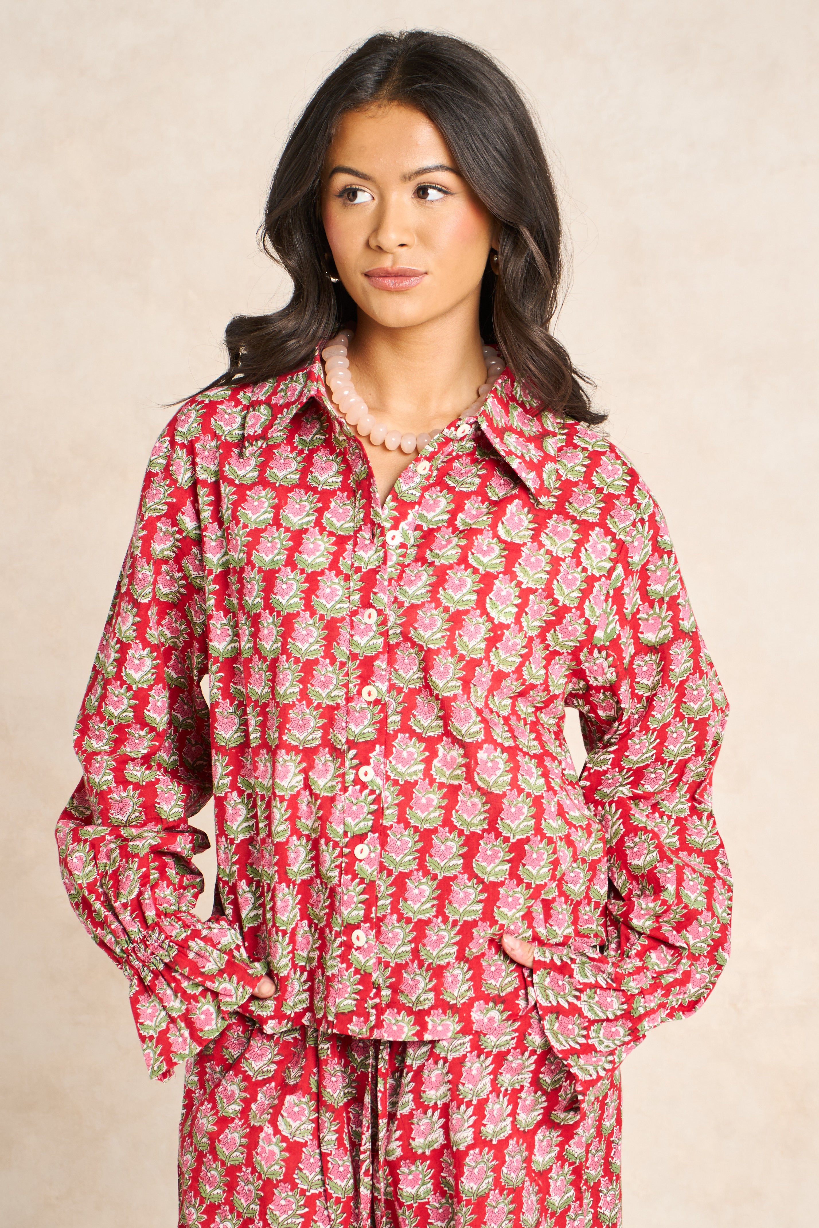 Raspberry Rose Block Print Matching Set