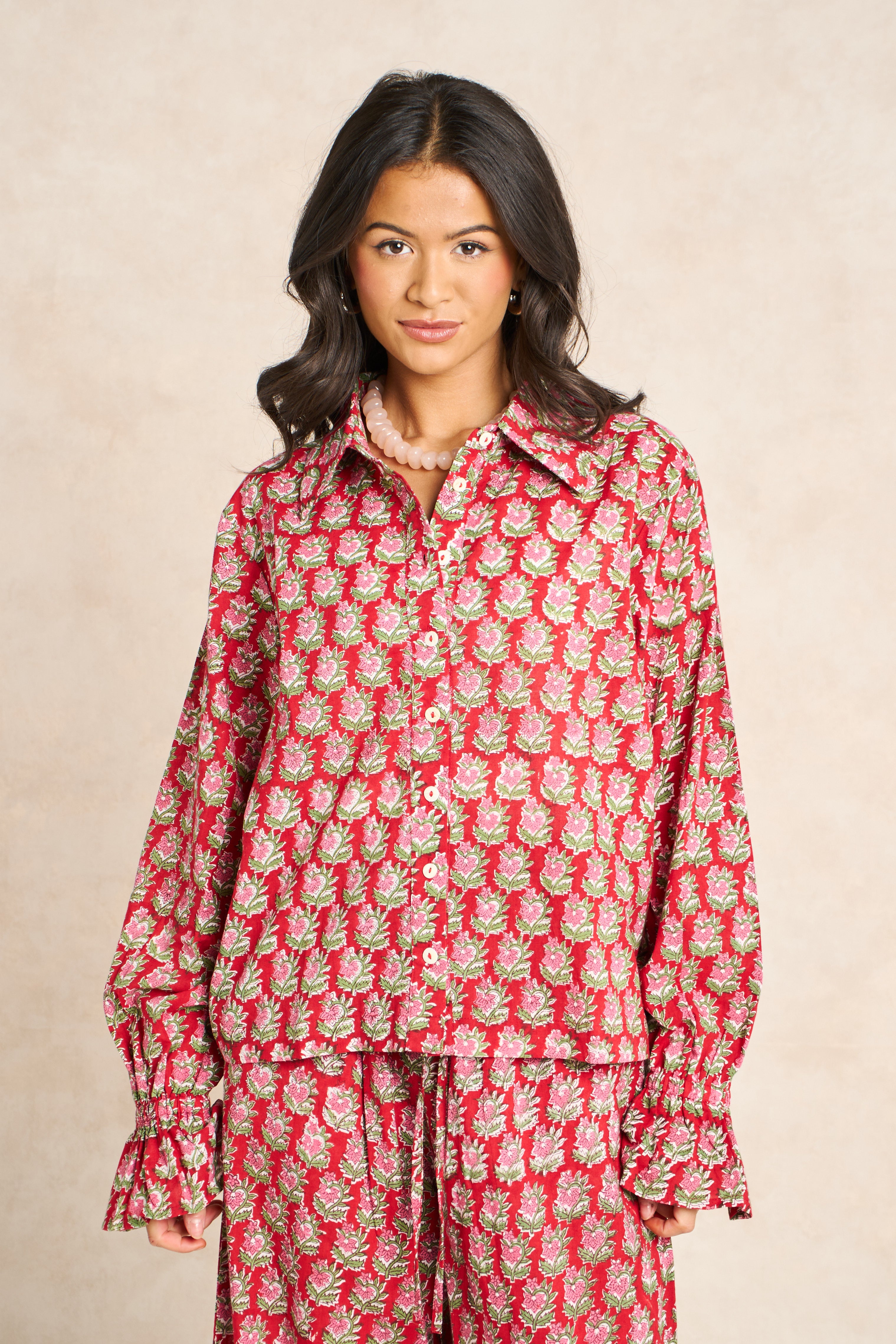 Raspberry Rose Block Print Matching Set