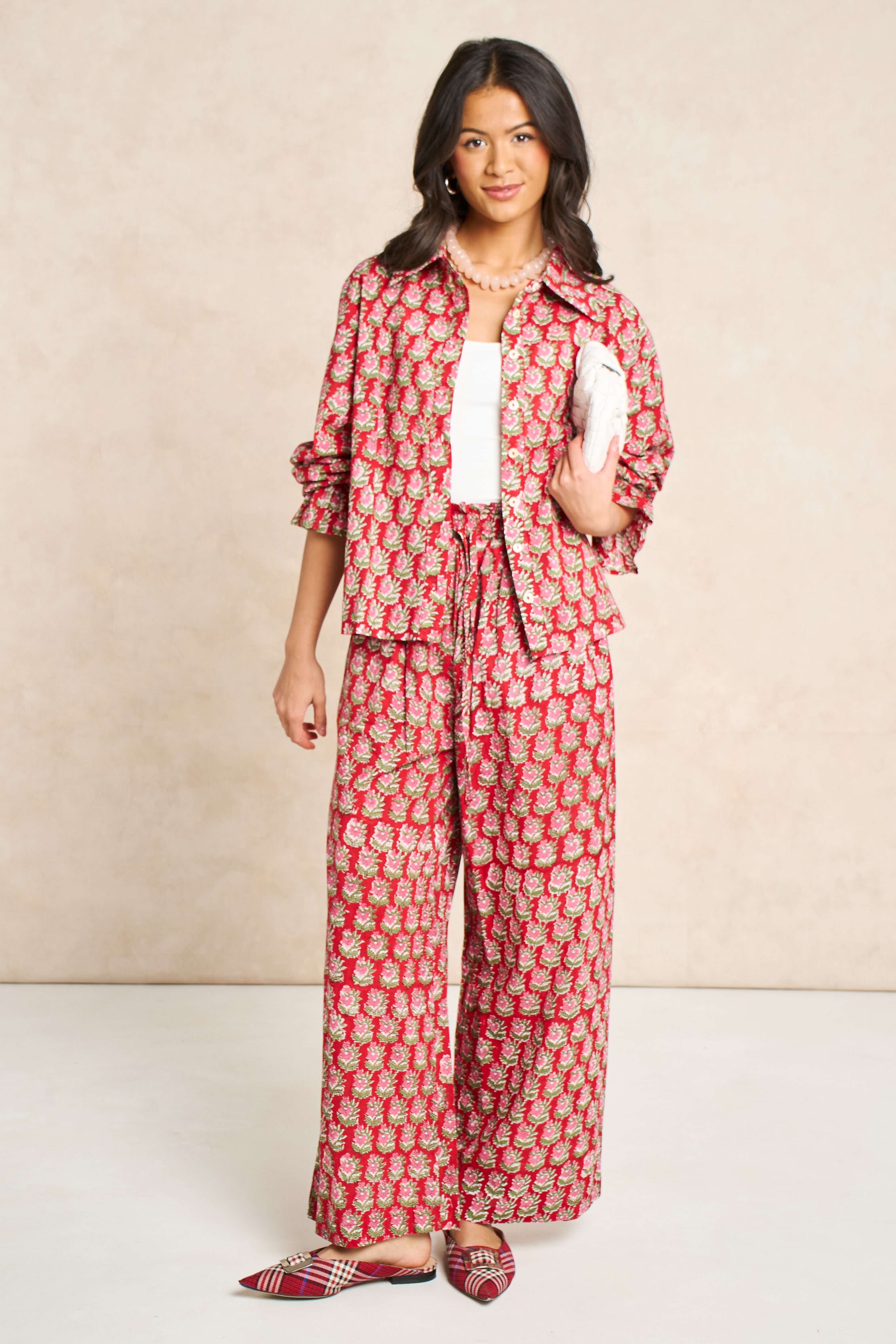 Raspberry Rose Block Print Matching Set