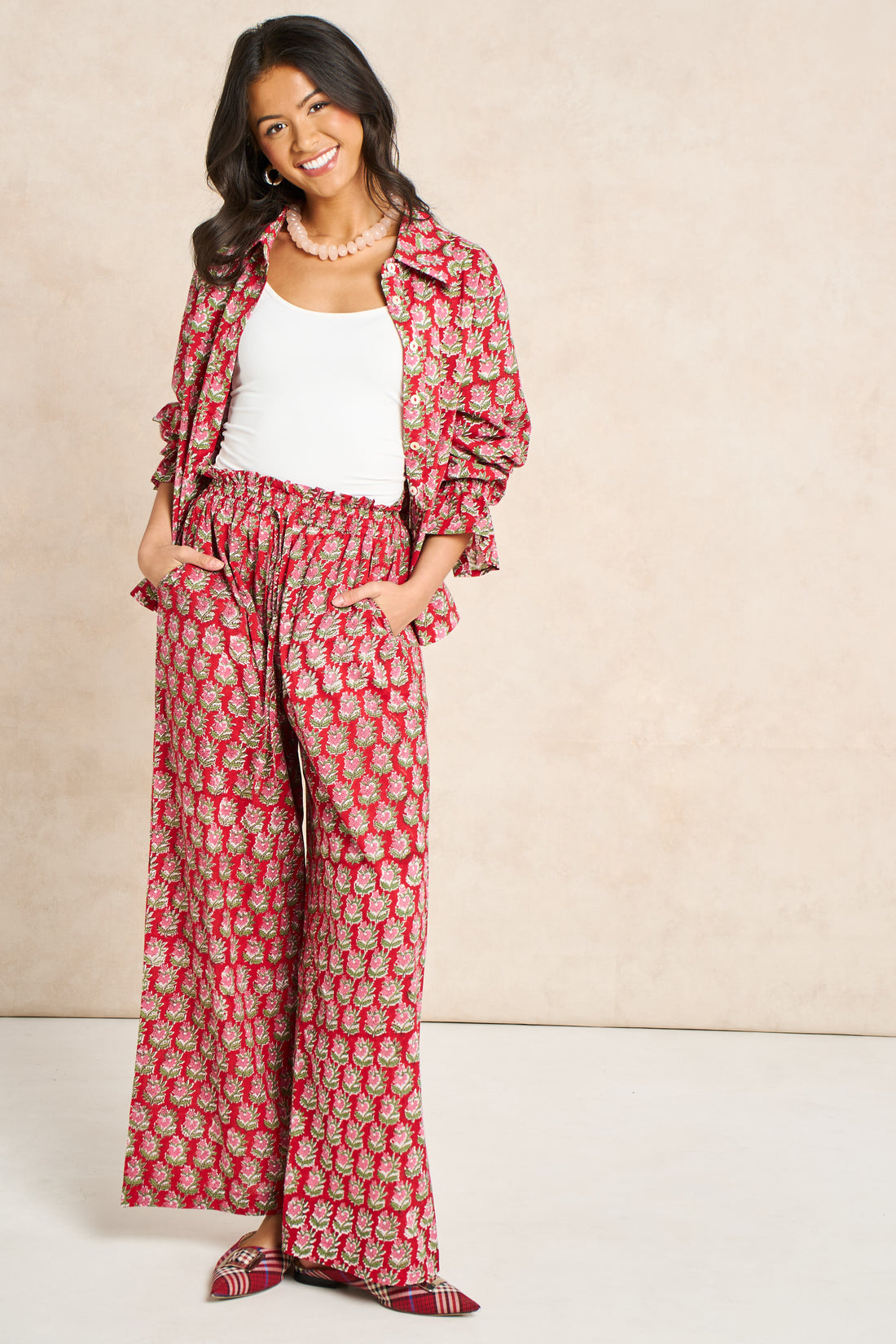 Raspberry Rose Block Print Matching Set