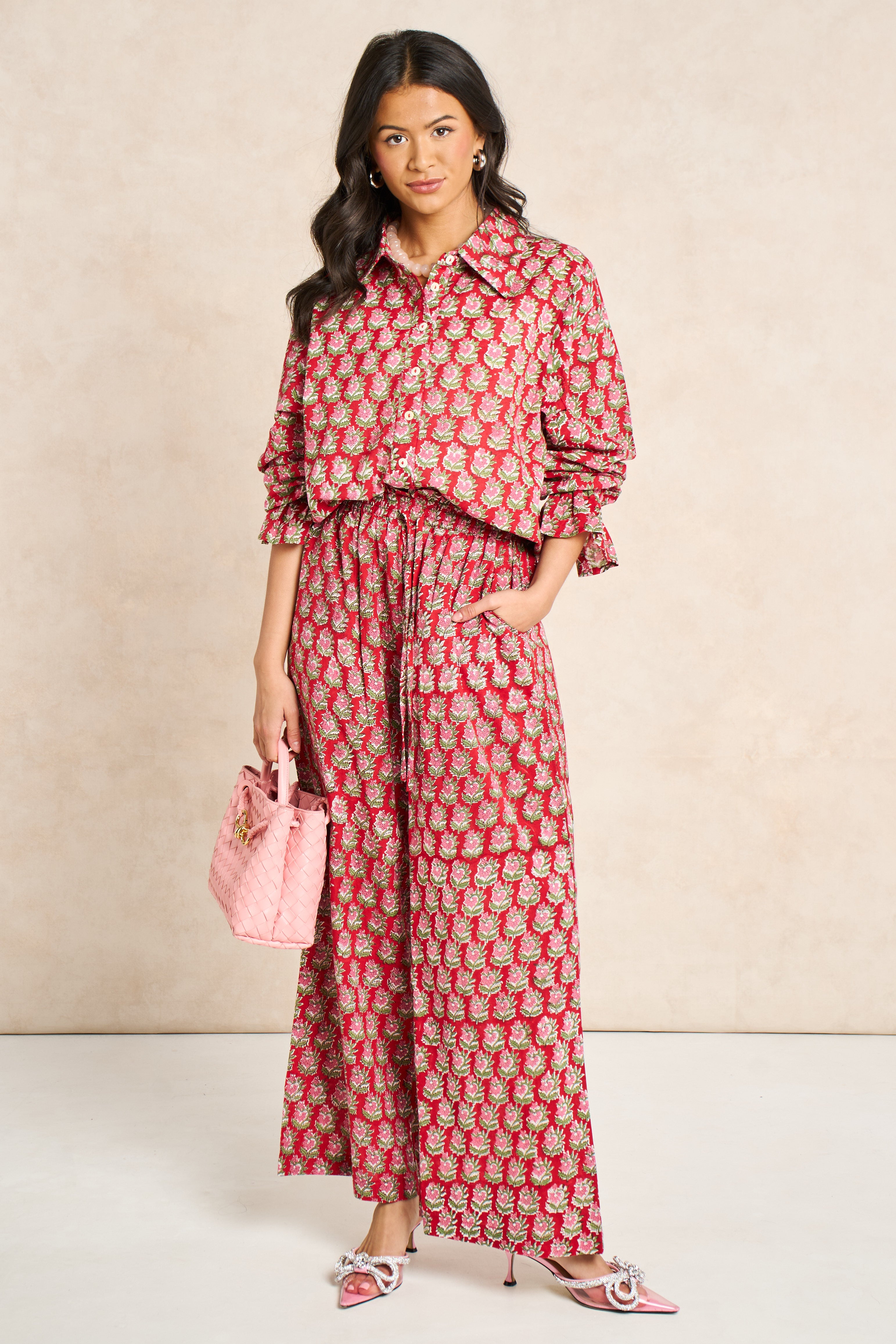 Raspberry Rose Block Print Matching Set