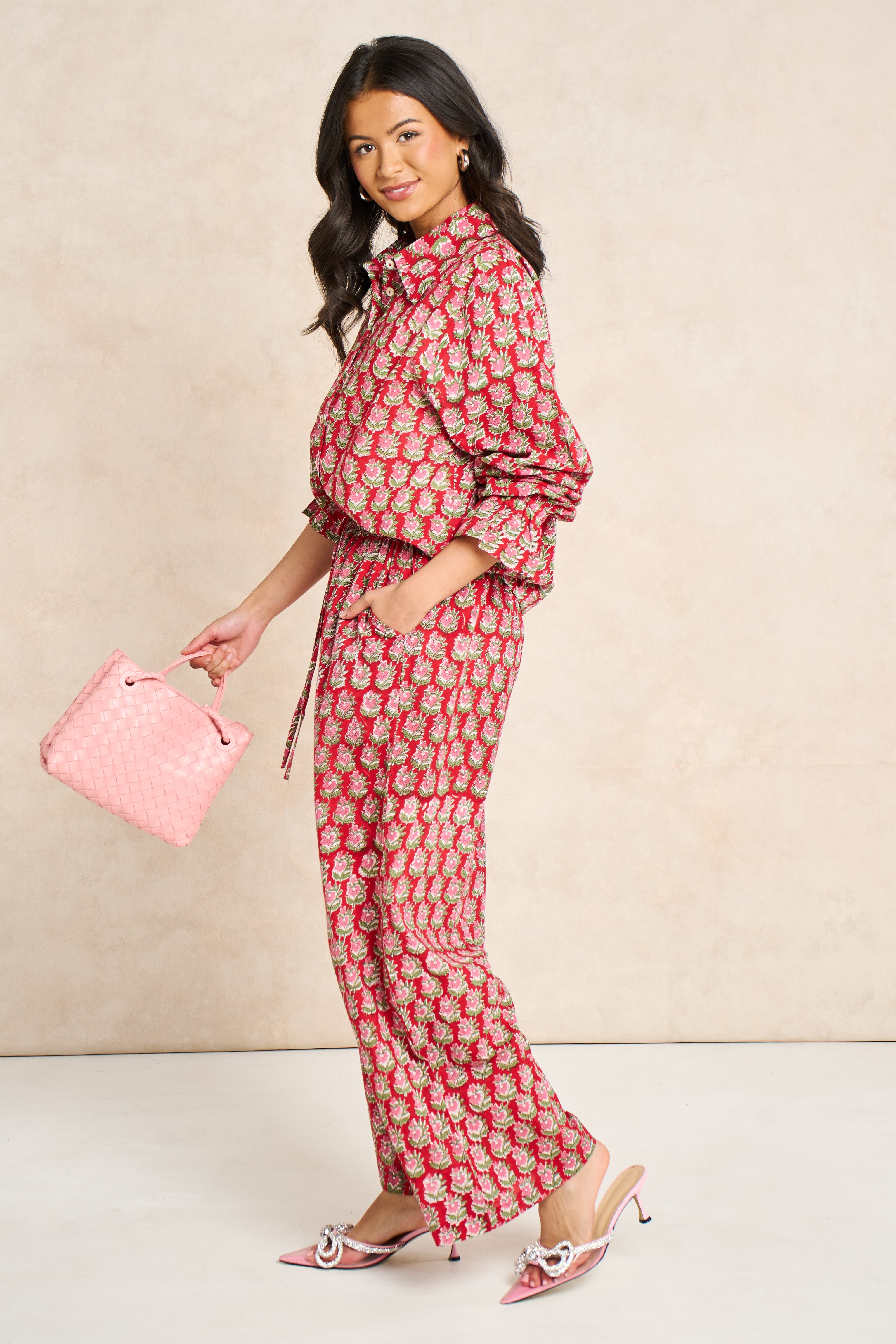 Raspberry Rose Block Print Matching Set