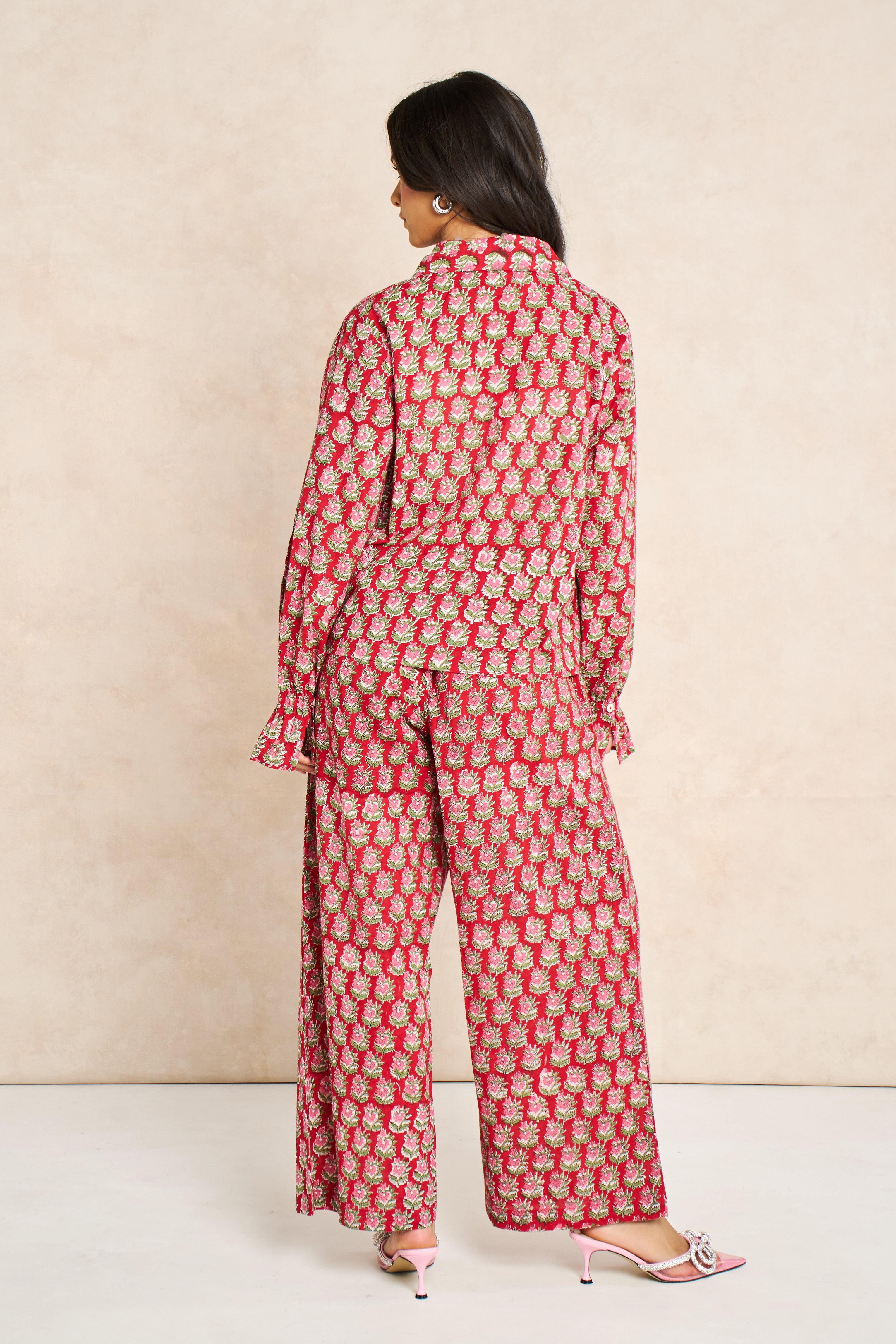 Raspberry Rose Block Print Matching Set