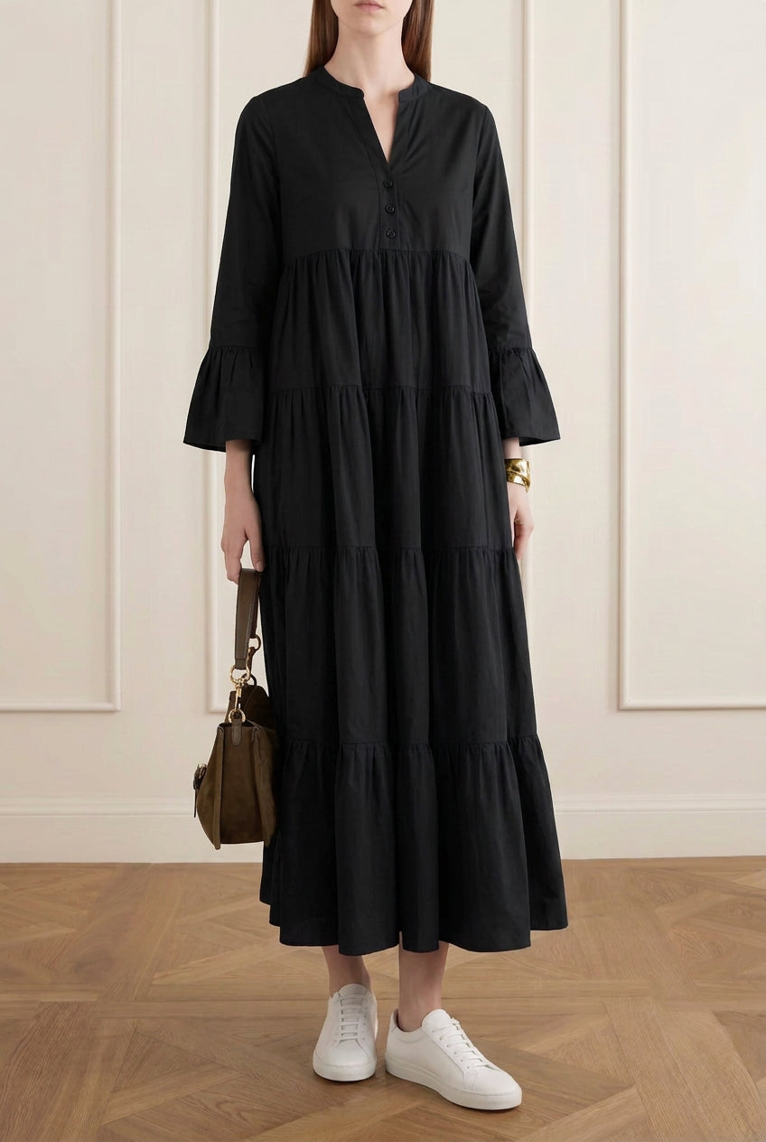 Raven Cotton Poplin Maxi Dress Black