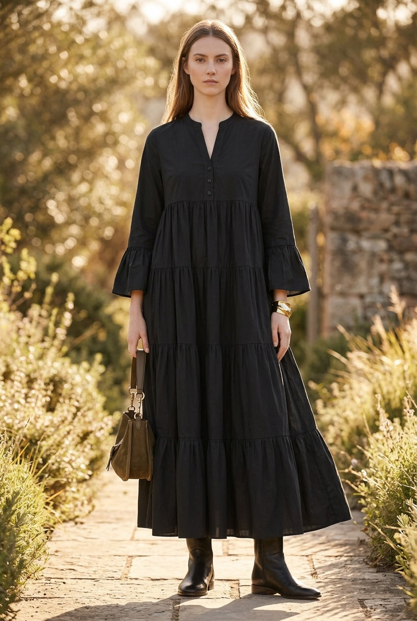 Raven Cotton Poplin Maxi Dress Black