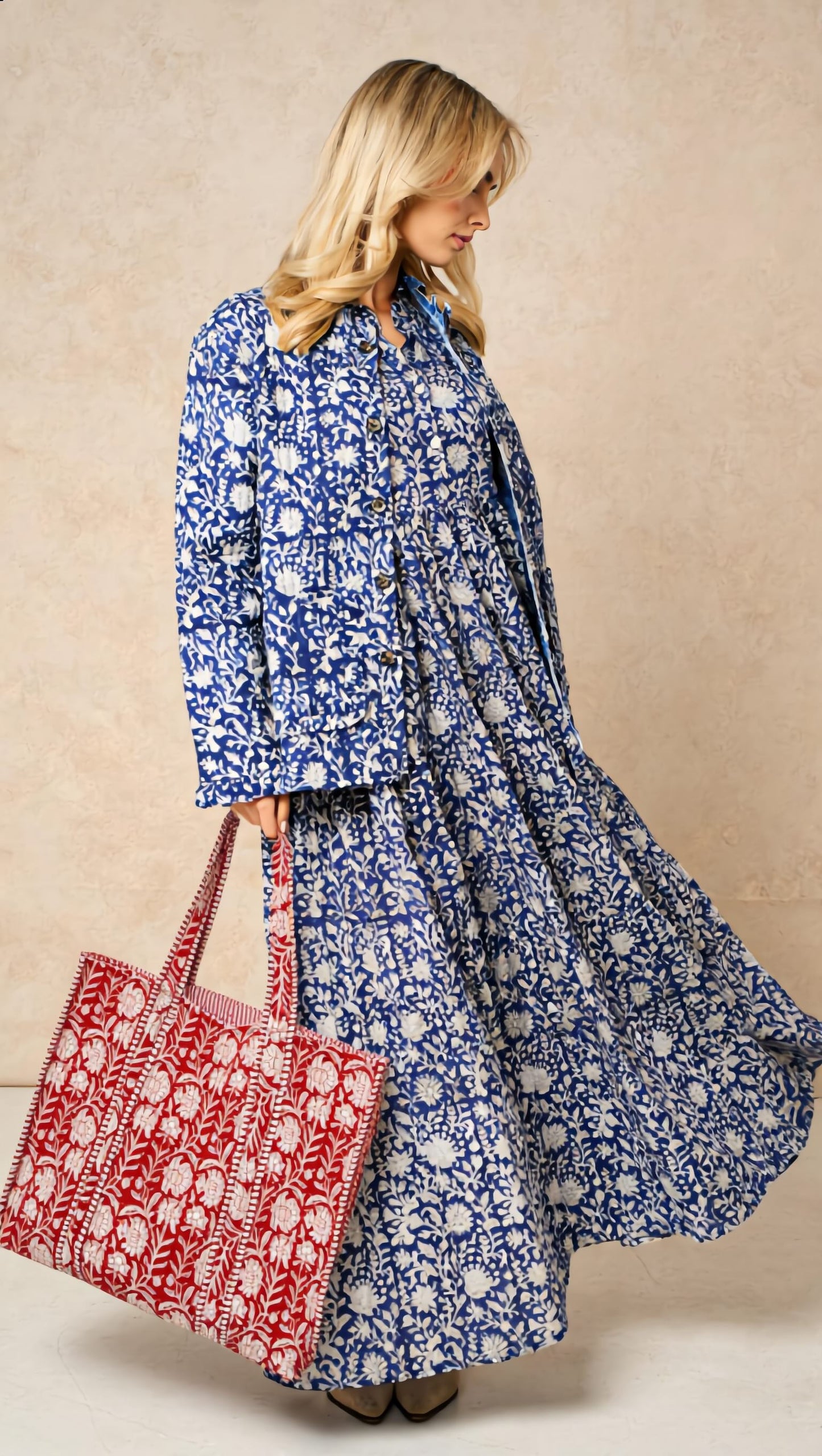 Reversible Cotton Quilted Floral Tote Bag