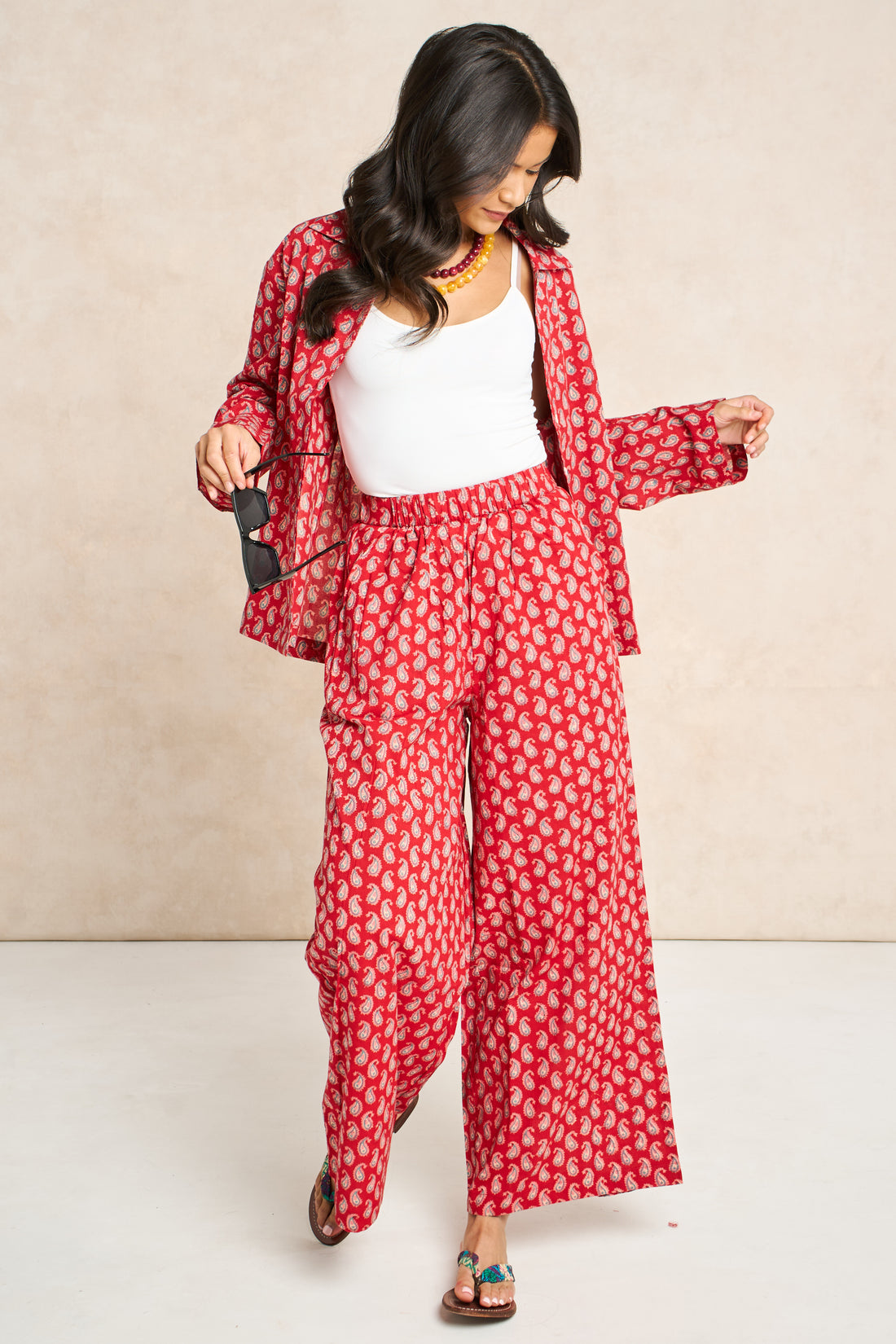 Ruby Red Block Print Classic Matching Set | Organic Cotton Co-ord | DesignerFriday London
