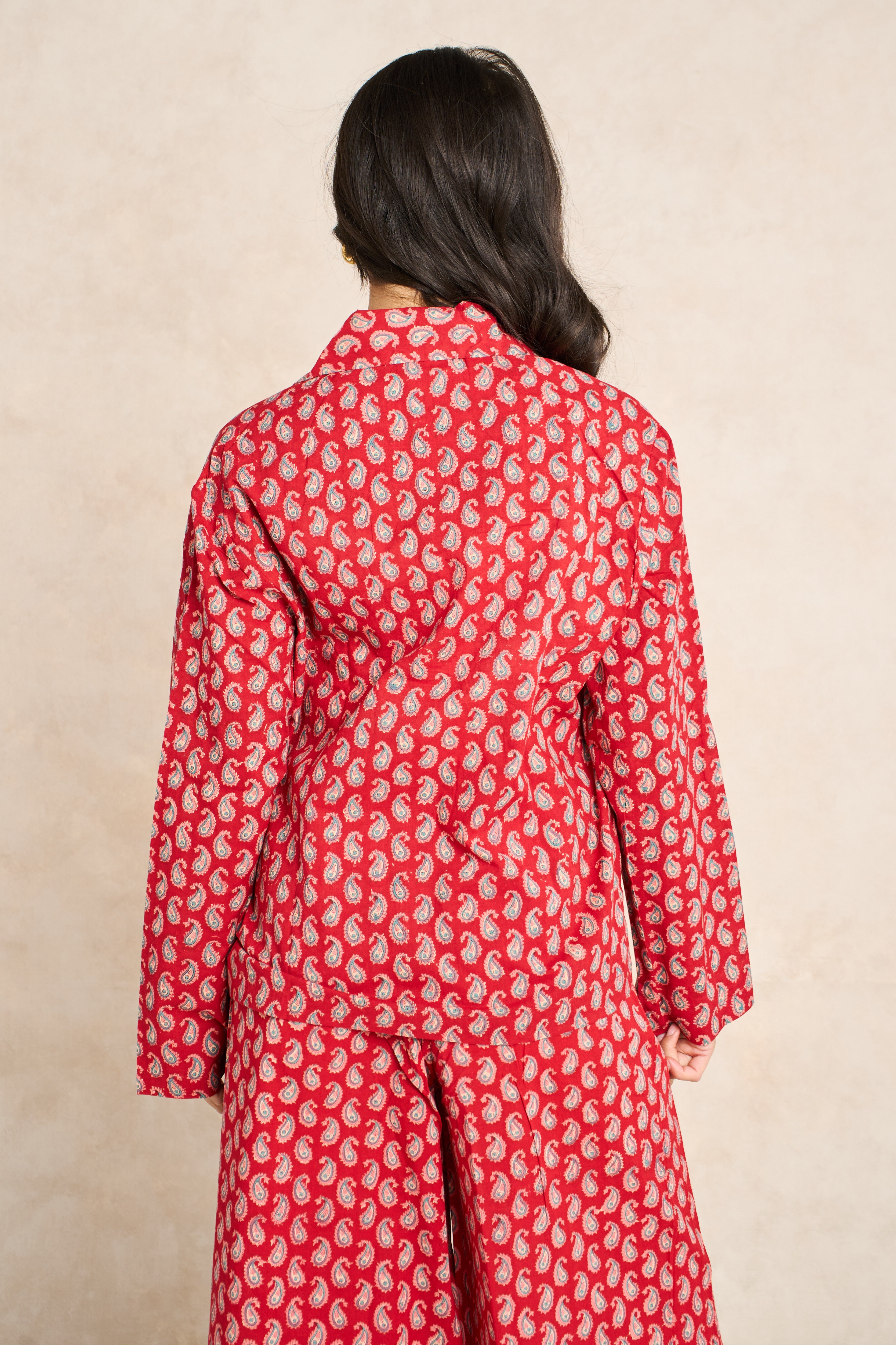 Ruby Red & Champagne Block Print Matching Set