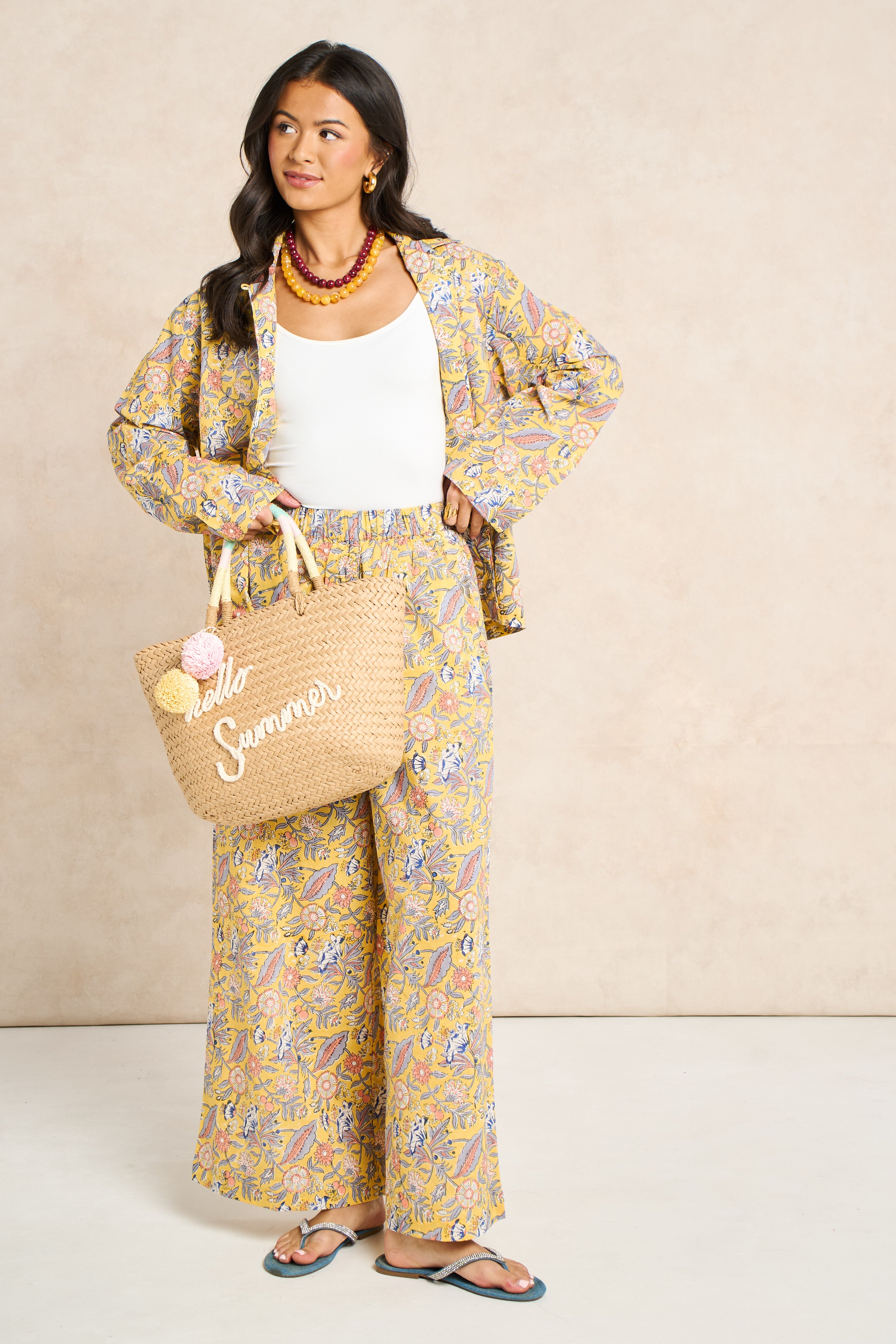 Saffron Yellow Block Print Classic Matching Set