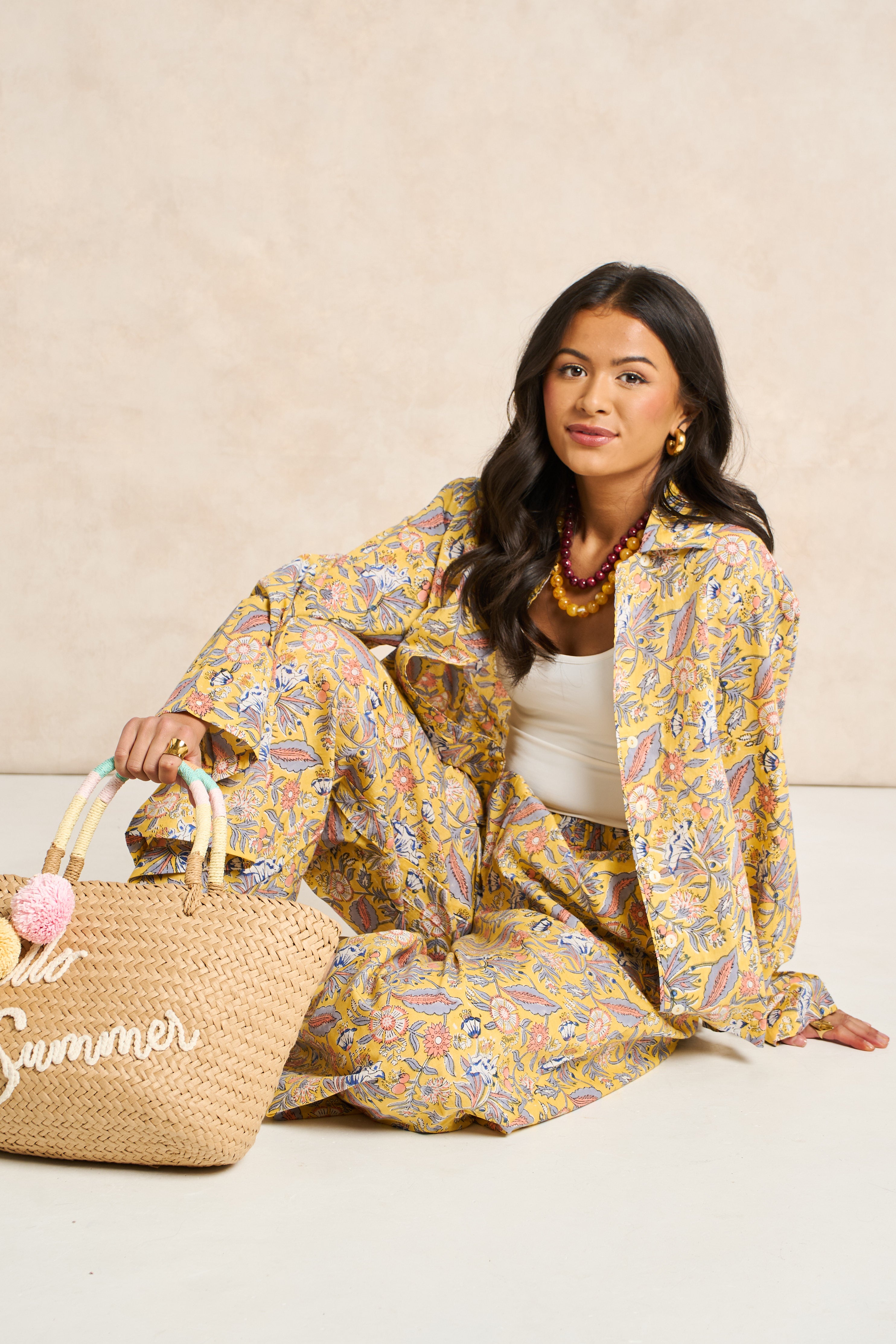 Saffron Yellow Block Print Classic Matching Set