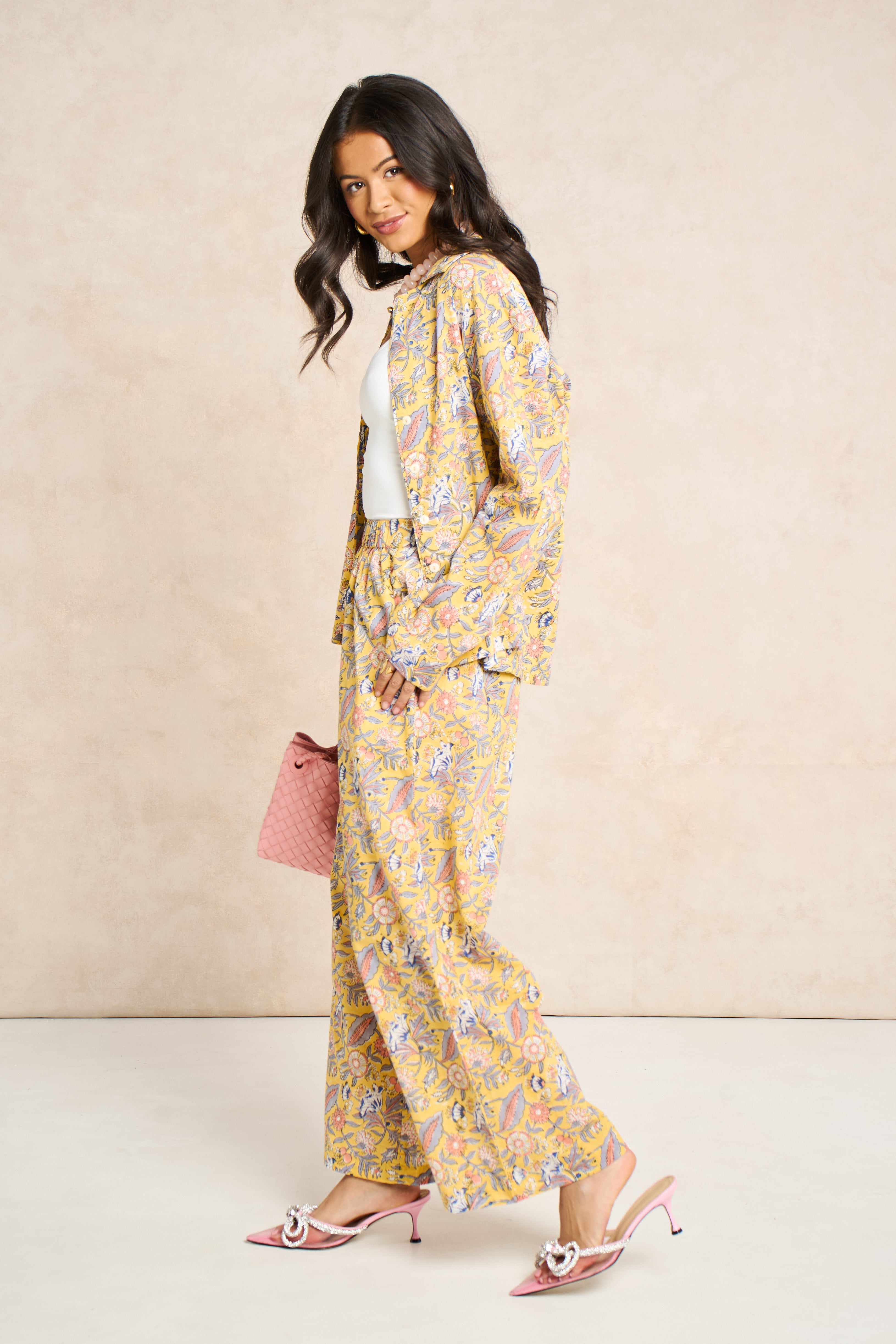 Saffron Yellow Block Print Classic Matching Set