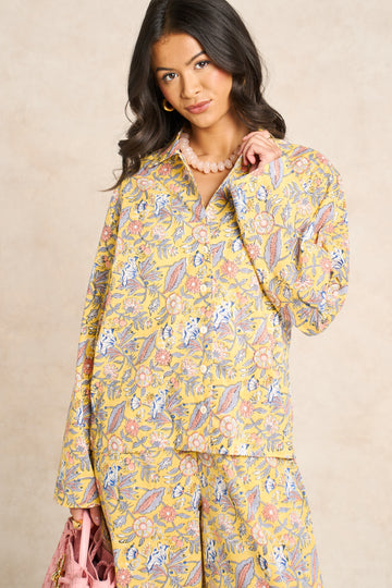 Saffron Yellow Block Print Classic Matching Set