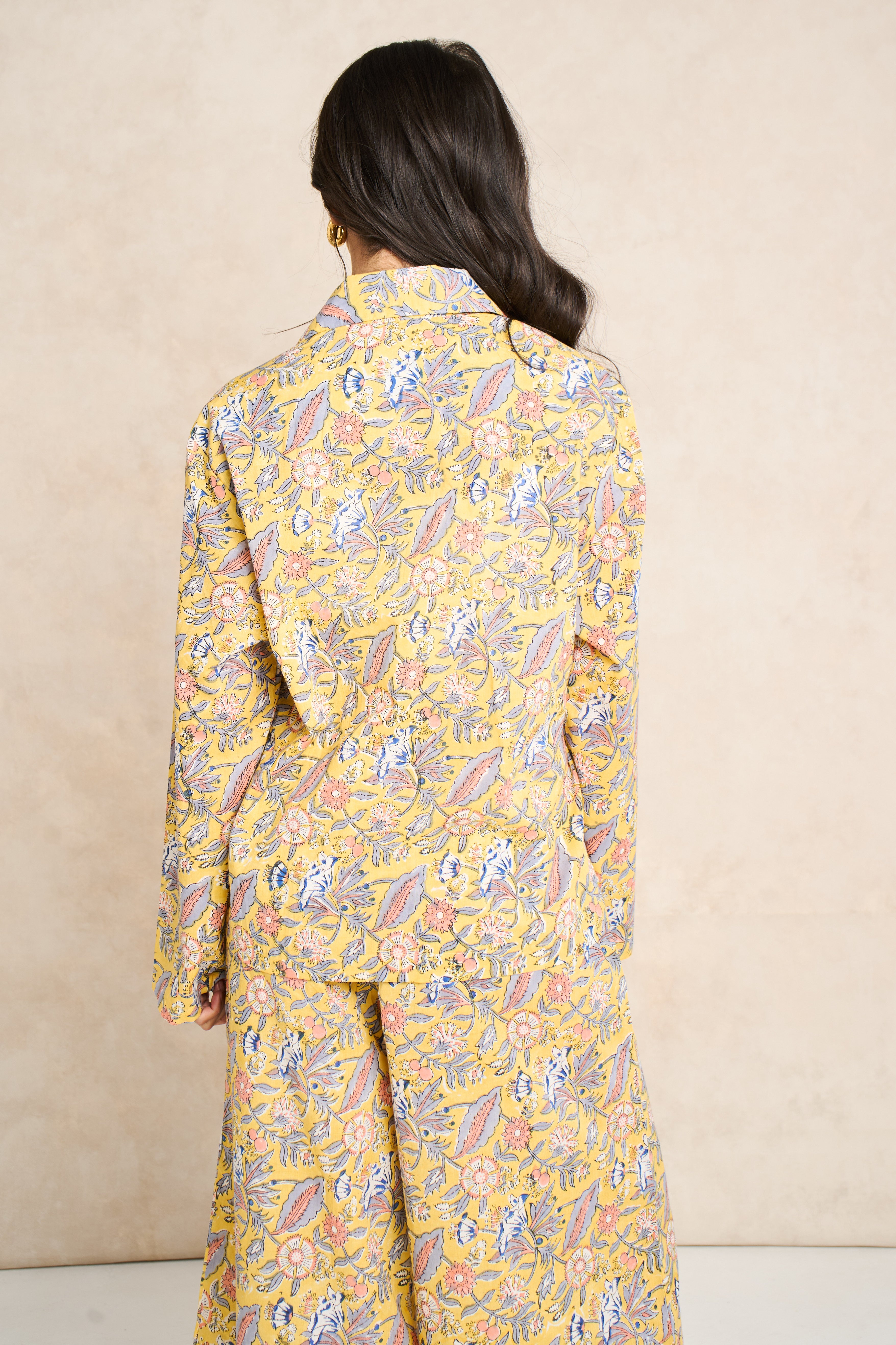 Saffron Yellow Block Print Classic Matching Set
