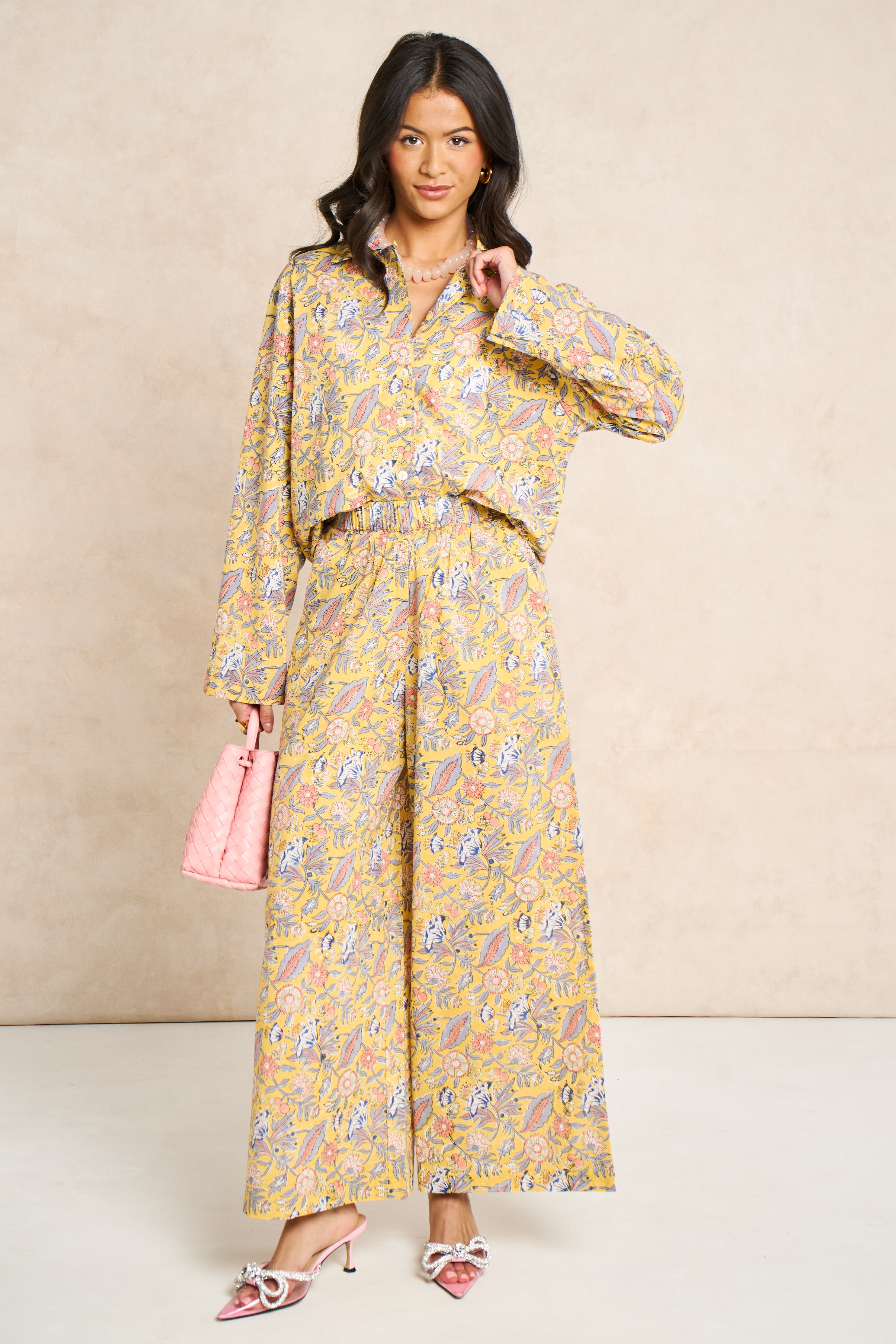 Saffron Yellow Block Print Classic Matching Set