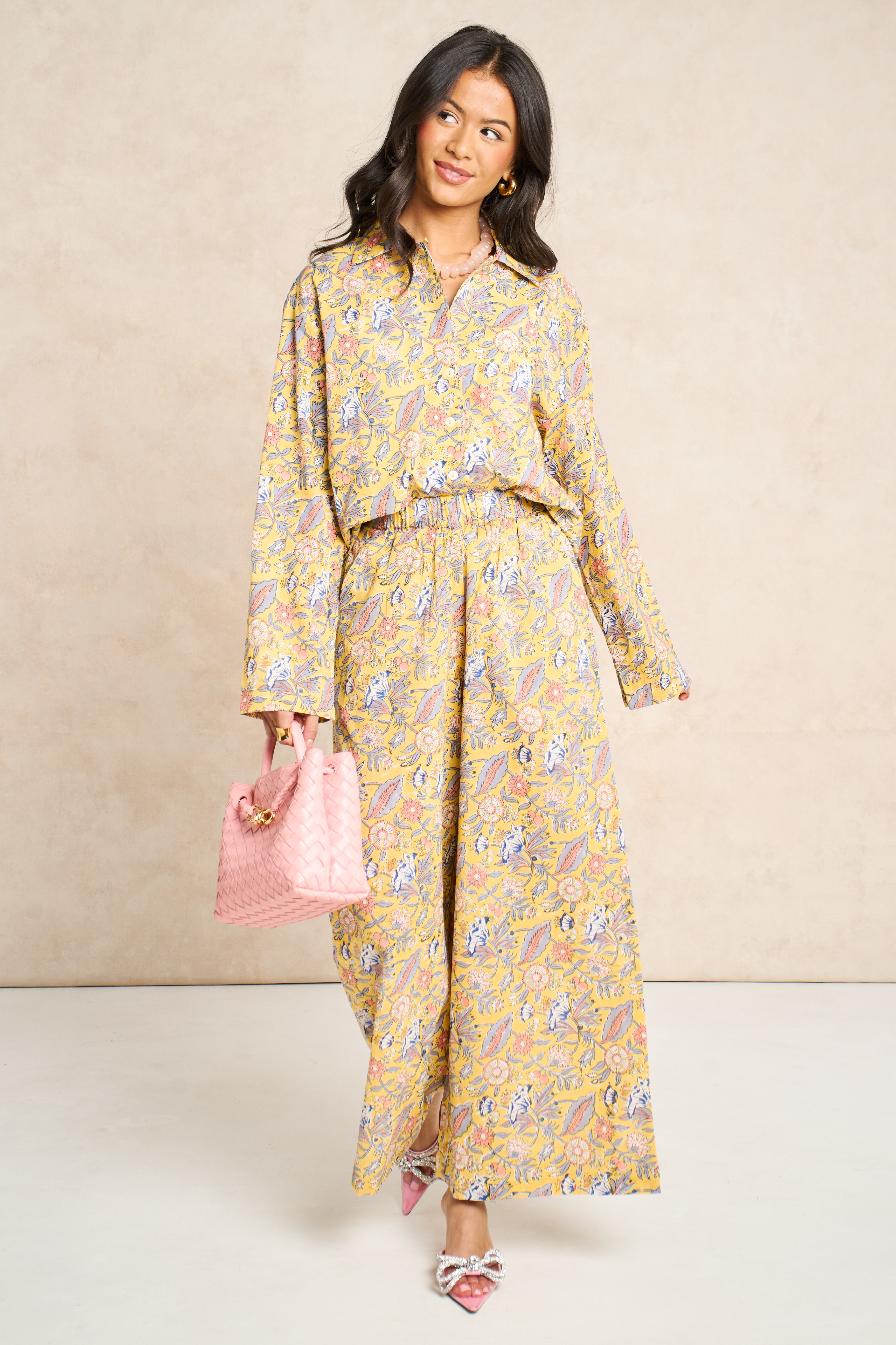 Saffron Yellow Block Print Classic Matching Set
