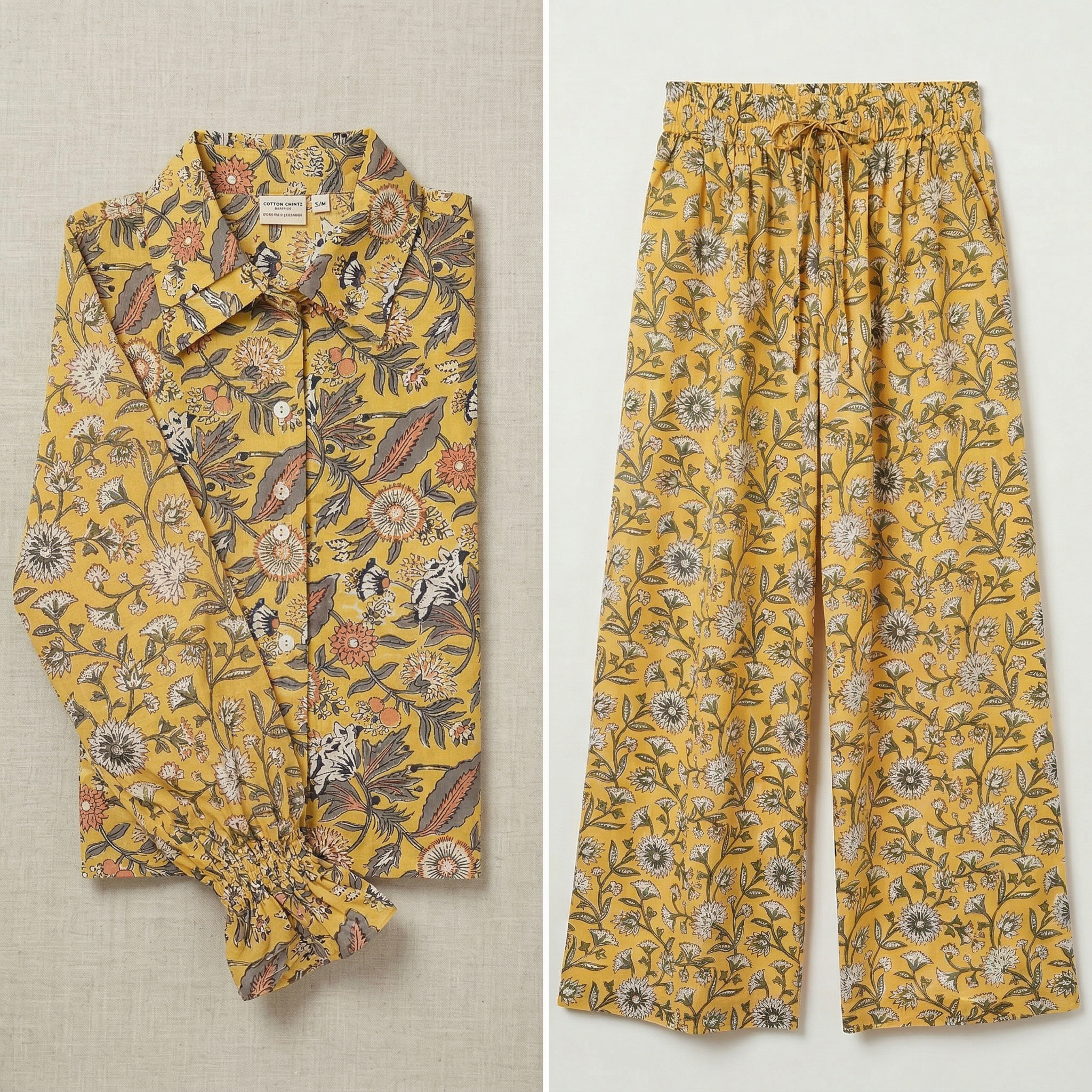 Saffron Yellow Block Print Classic Matching Set