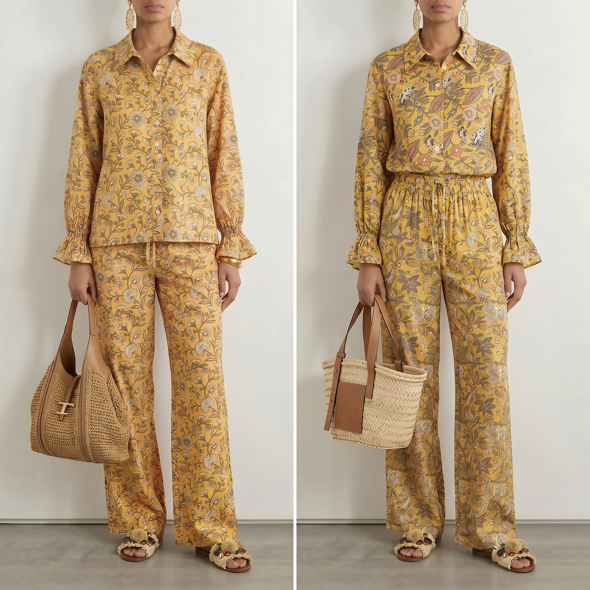 Saffron Yellow Block Print Classic Matching Set