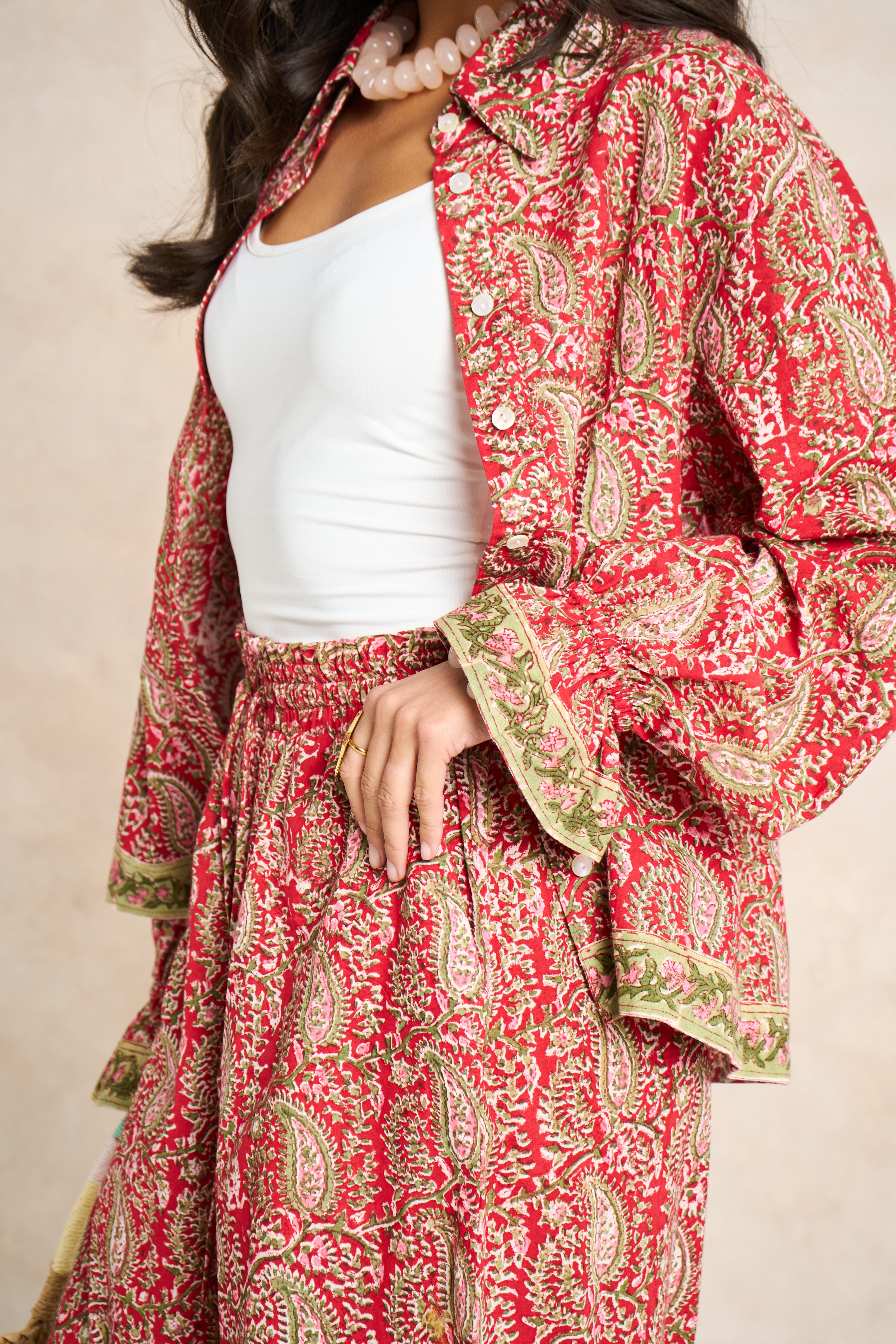 Scarlet Red Block Print Matching Set