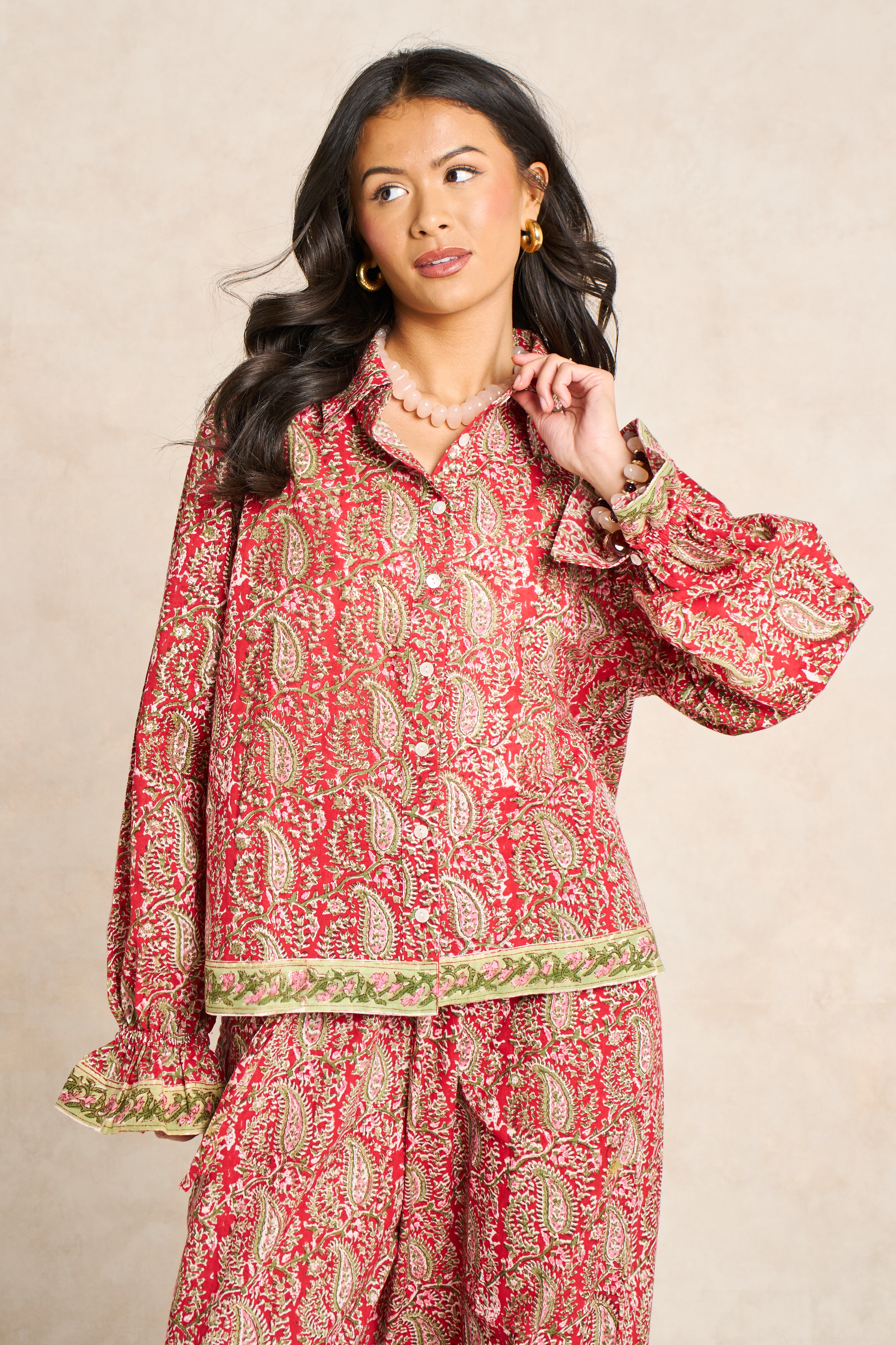 Scarlet Red Block Print Matching Set