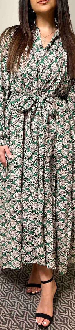 Printed Cotton Half Sleeve Collar Maxi Dress