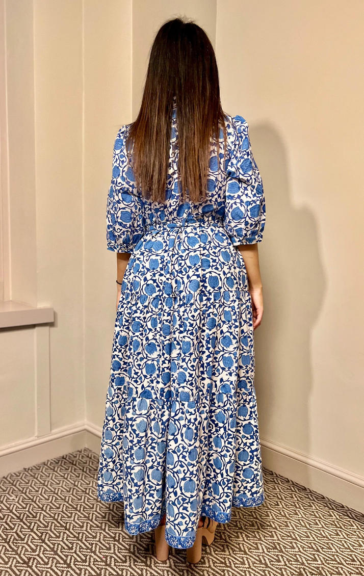 Printed Cotton Half Sleeve Collar Maxi Dress