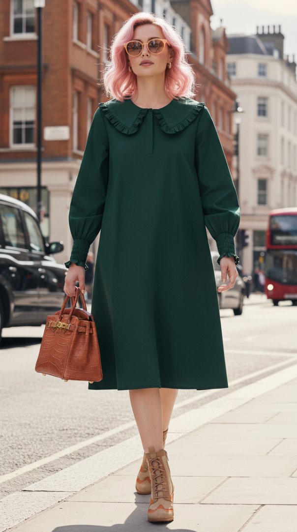 Ruffle Collared Cotton Poplin Dress