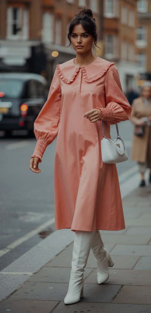 Ruffle Collared Cotton Poplin Dress