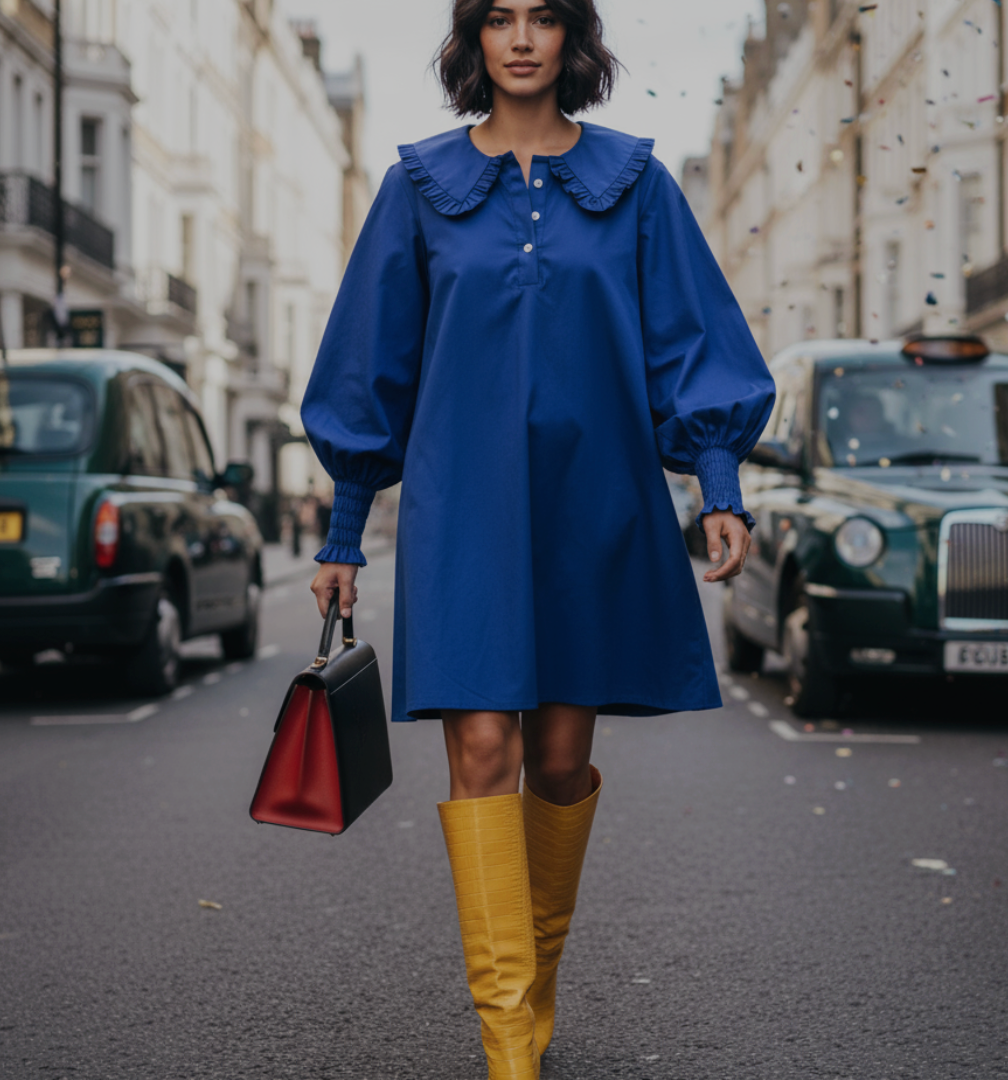 Ruffle Collared Cotton Poplin Dress