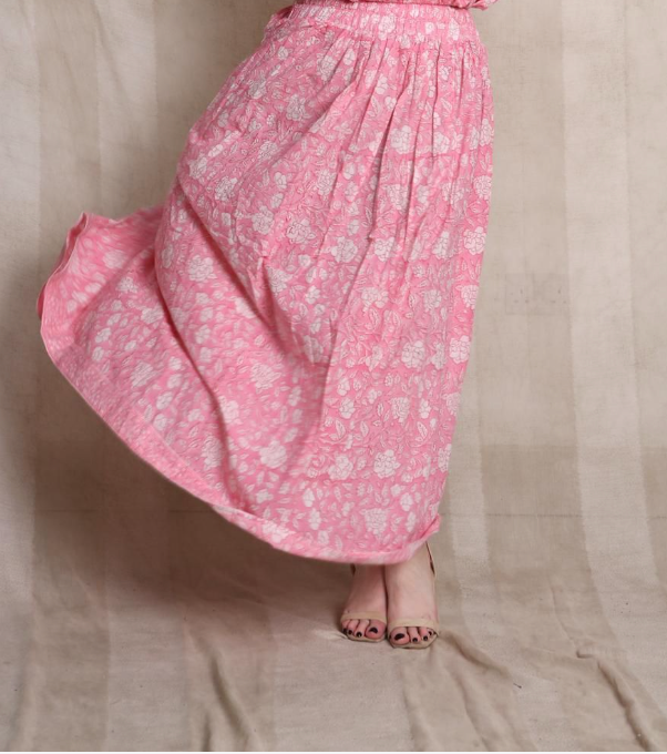 Block Print Maxi Tiered Skirt