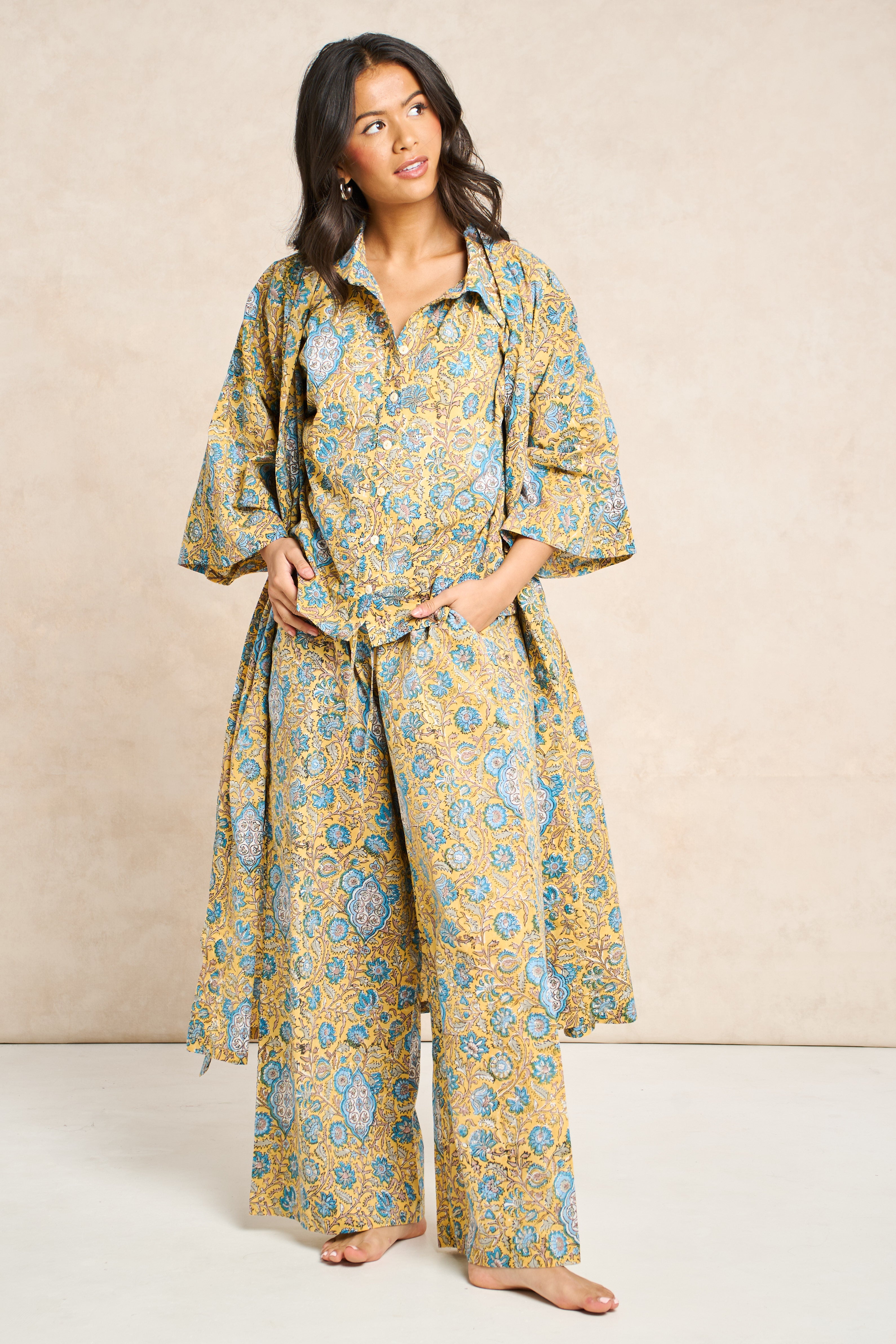 Saffron Block Print Cotton Bathrobe