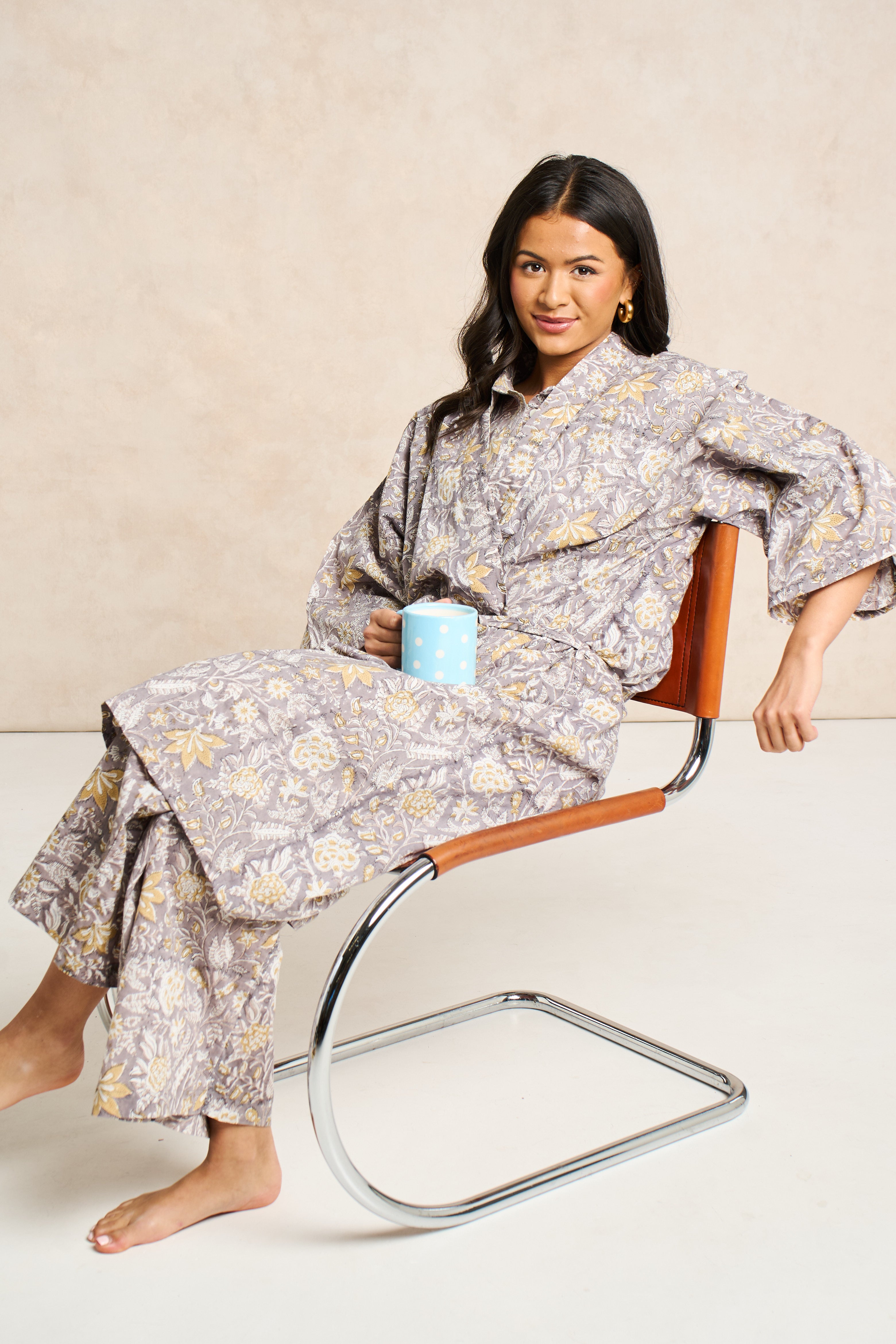Pearl Block Print Cotton Bathrobe