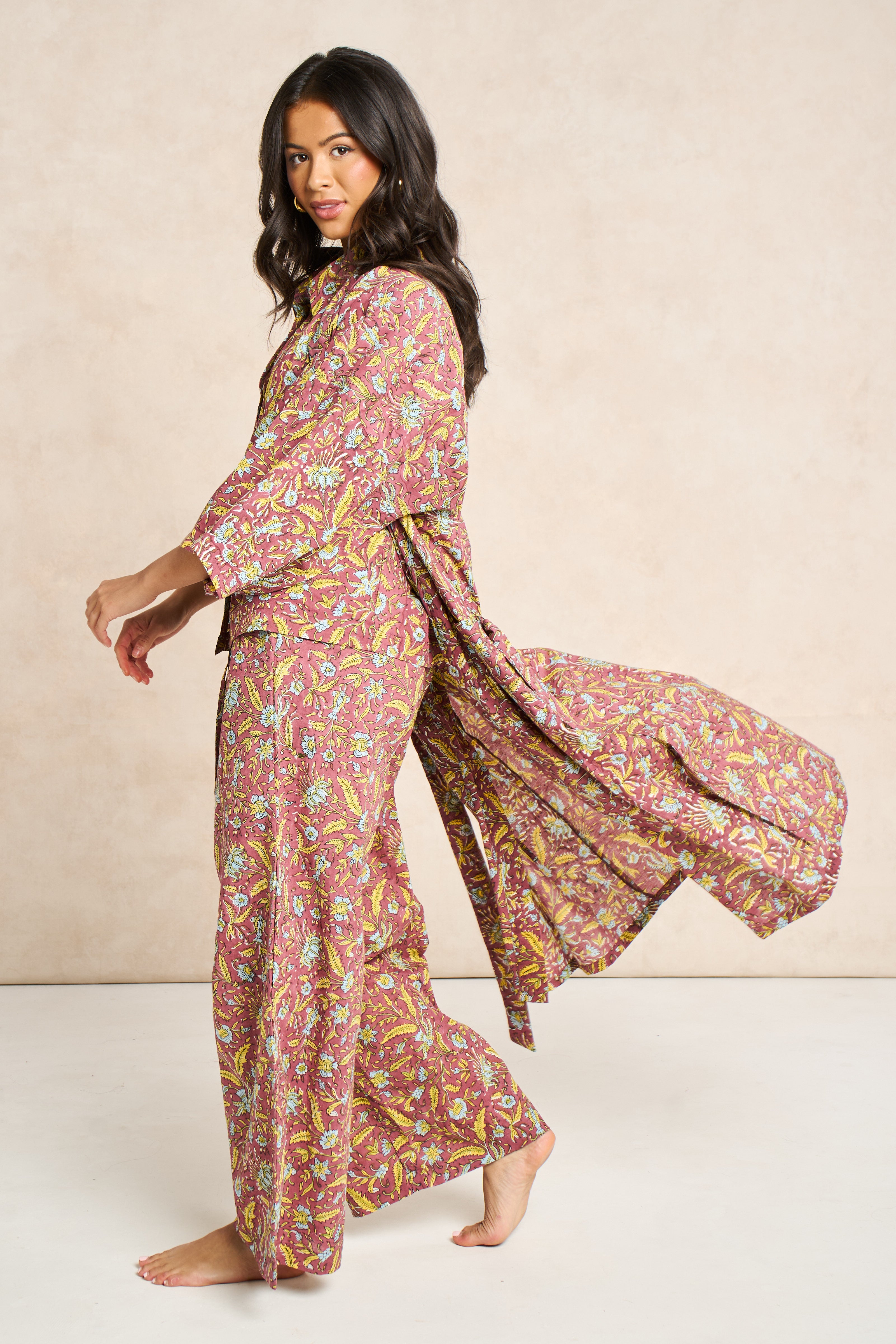 Goldie Block Print Cotton Bathrobe